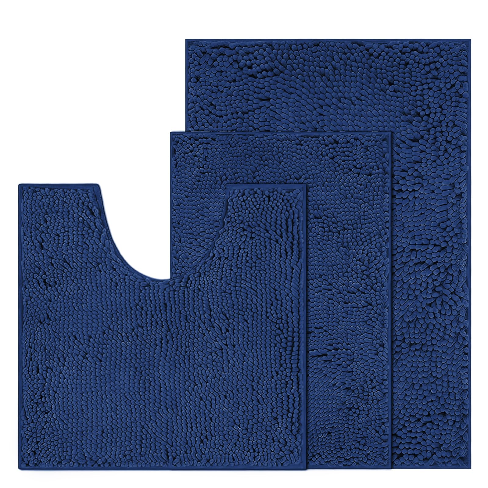 RUN HELIX Chenille Bath Mats Sets 3 Piece, Soft Absorbent Chenille Bath Mats, Non-Slip Bath Rugs, U-Shaped Toilet Mats