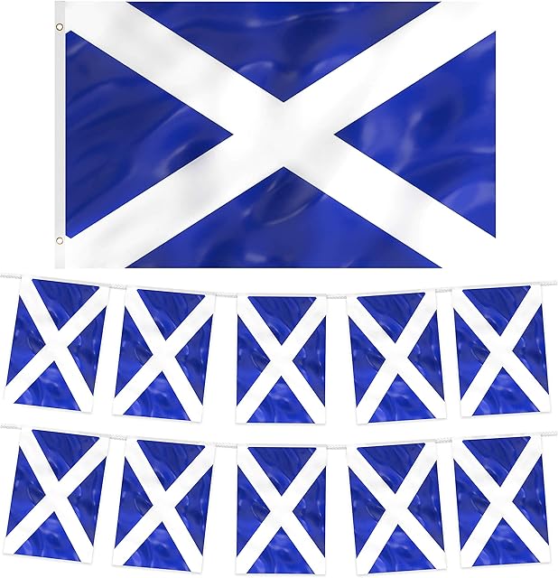 REDSTAR Six Nations Rugby Scotland Flag and Scotland Bunting Scotland Flag Bunting 10m Saltire Bunting Flags 5ft x 3ft Scottish Flag Bunting Rugby Decorations Scottish Bunting Flag (Scotland)