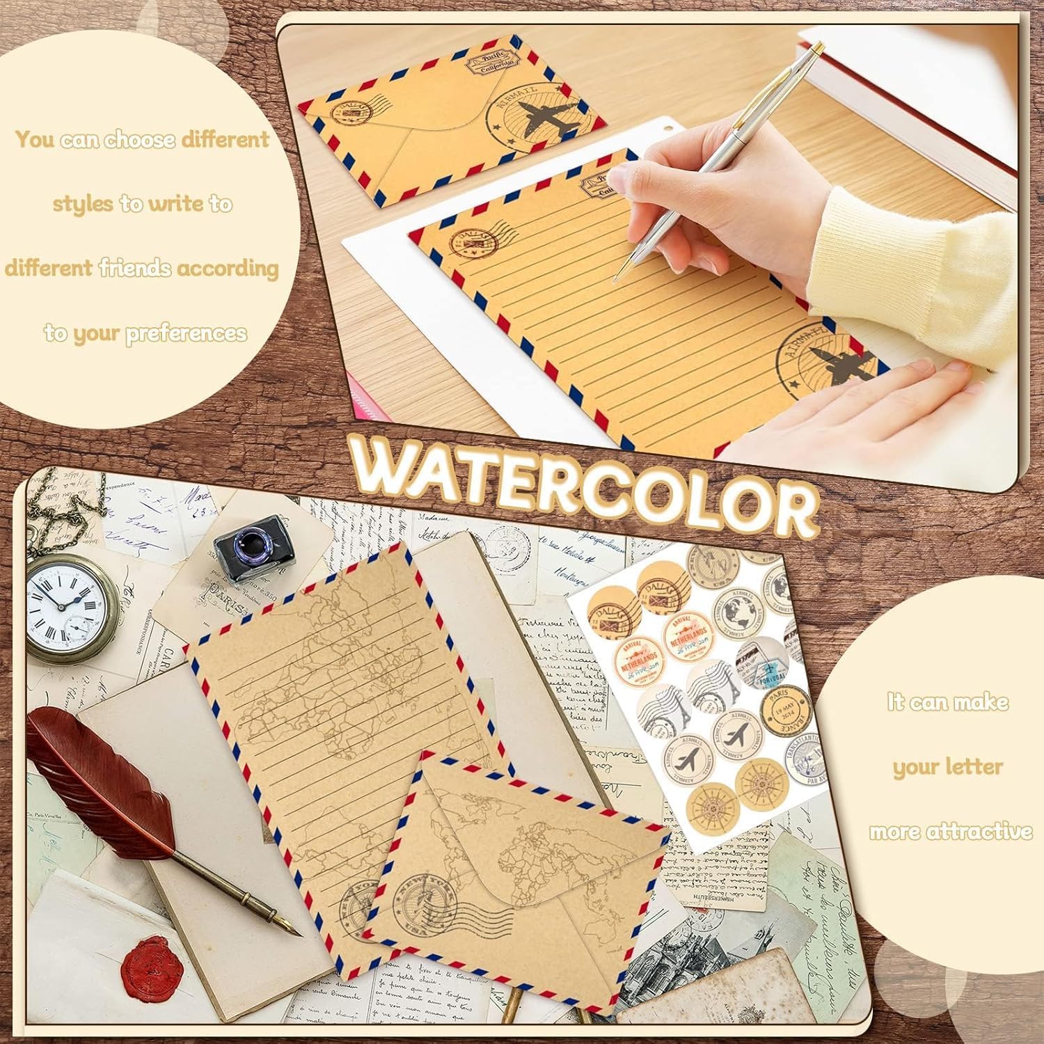 Bukela 160 Pcs Stationery Set for Letter Writing, 50 Sheets Double Sided Writing Paper with 50 Matching Envelopes, 60 Round Dot Stickers, 10 Vintage Airmail Designs, 14 x 21 cm 2026 - view 3