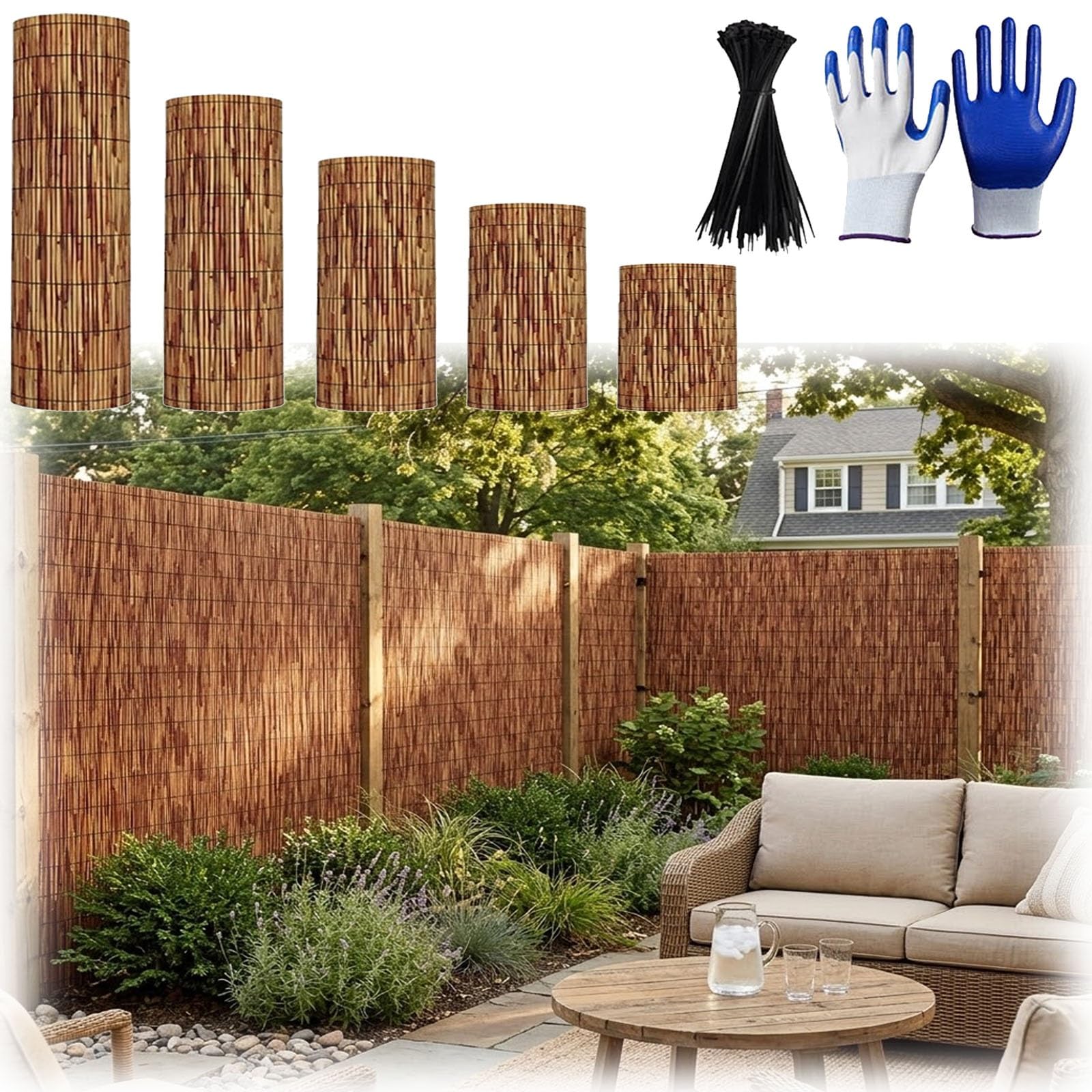 Générique Canisse en Roseau Naturel Brise-Vue Occultant 85% Anti-UV pour Balcon Terrasse, Clôture Canisse en Roseau Rouleau Extérieur Pare-Soleil Coupe-Vent pour Jardin Pergola(122x640cm(4x21ft))