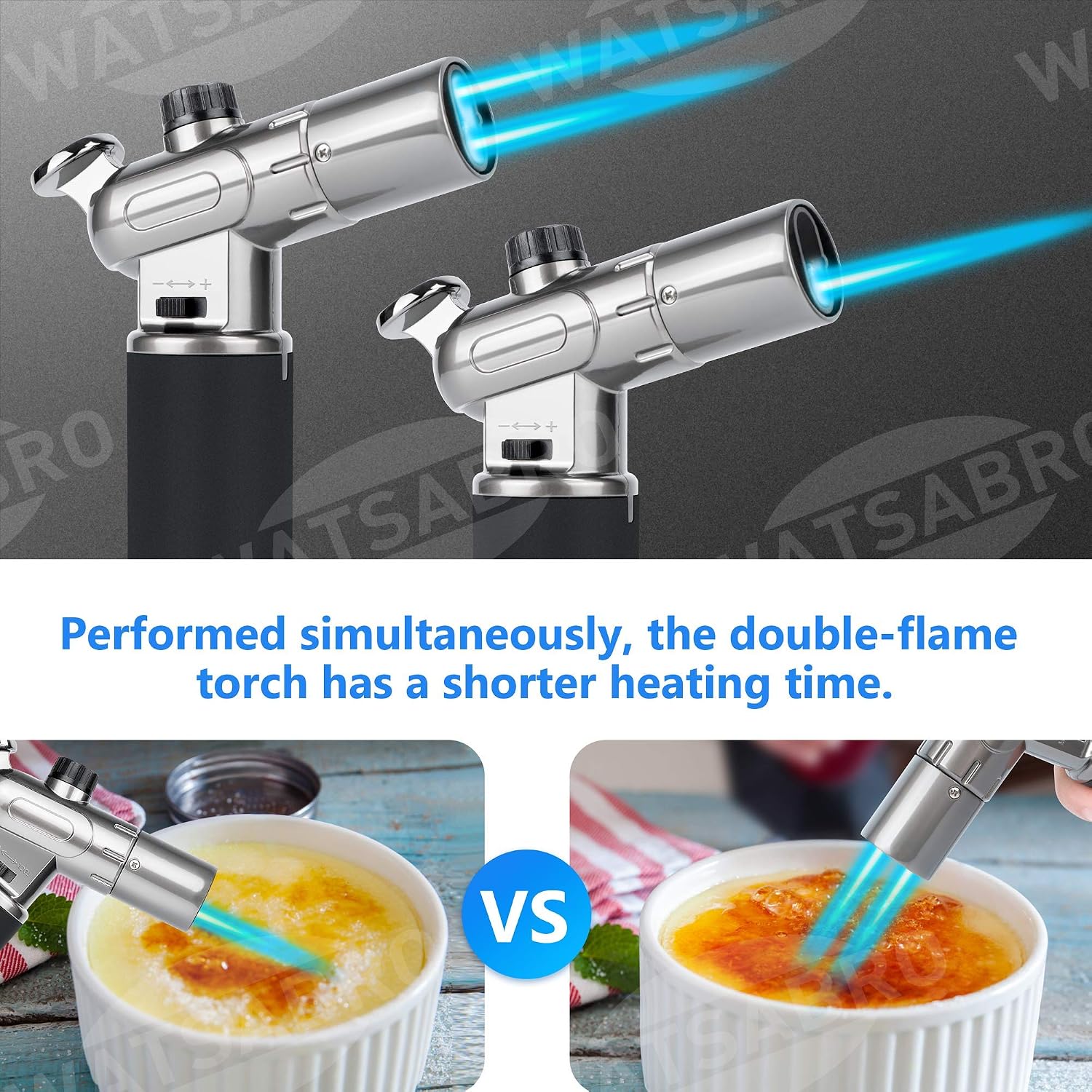 WATSABRO Kitchen Blow Torch,Culinary Butane Torch Lighters Refillable Double Fire Cooking Torch,Mini Adjustable Flame Butane Lighters for Dabs,Creme Brulee,Food and BBQ (Butane Gas Not Included)