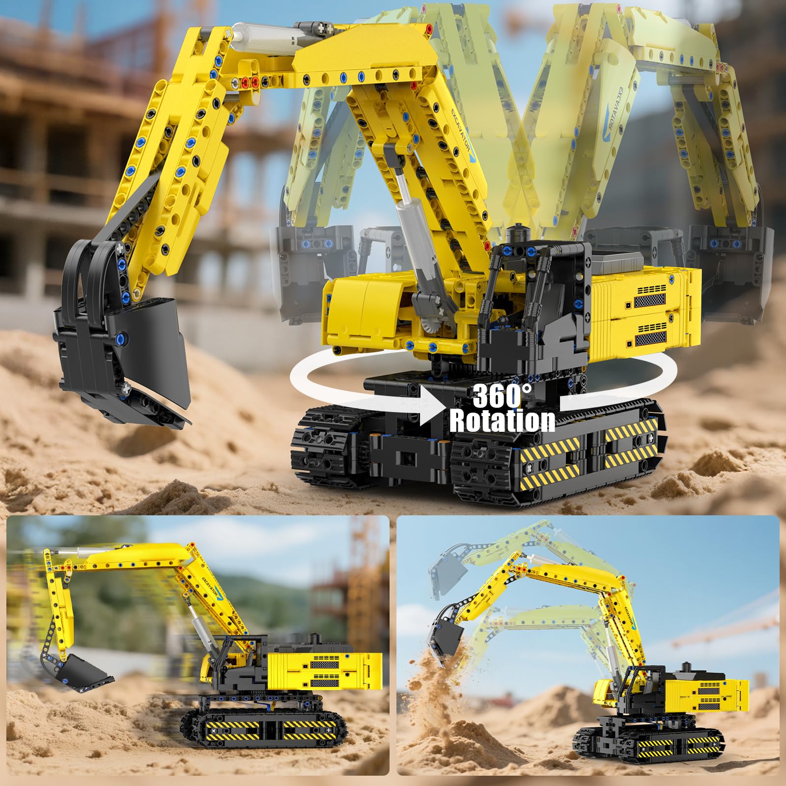 Mould King Technik Bagger Bausatz, 15061 Ferngesteuerter RC Excavator Modell mit Motor und Klemmbausteine, High-Tech Motorisierter LKW-Modell Klemmbausteine für Jugendliche ab 14 Jahren(1113 Teile)