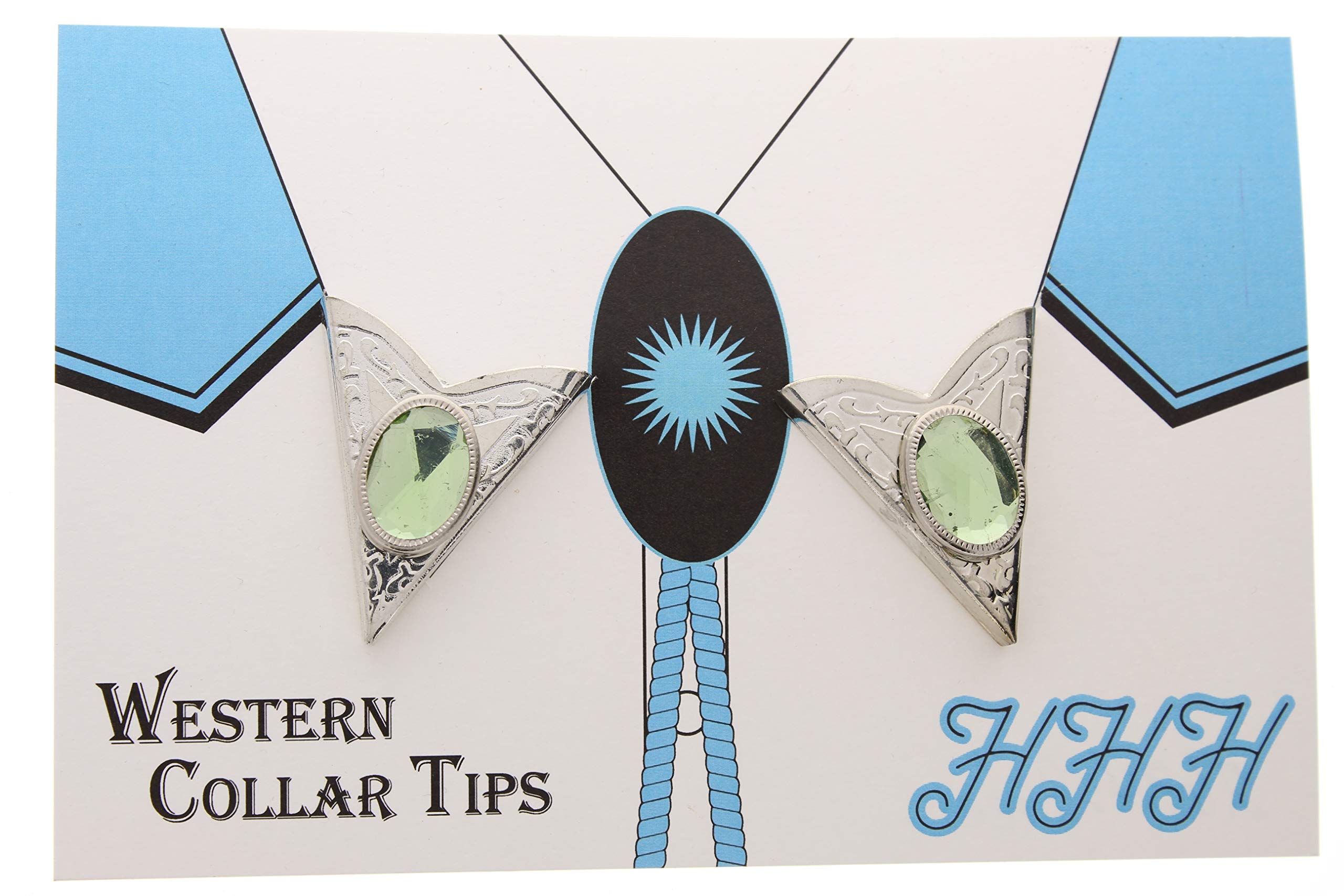 HHH Design Green Acrylic Collar Tips-Western Collar Tips-Dress Shirt Collar Stays-Silver Finish-Collar Stays for Men & Women