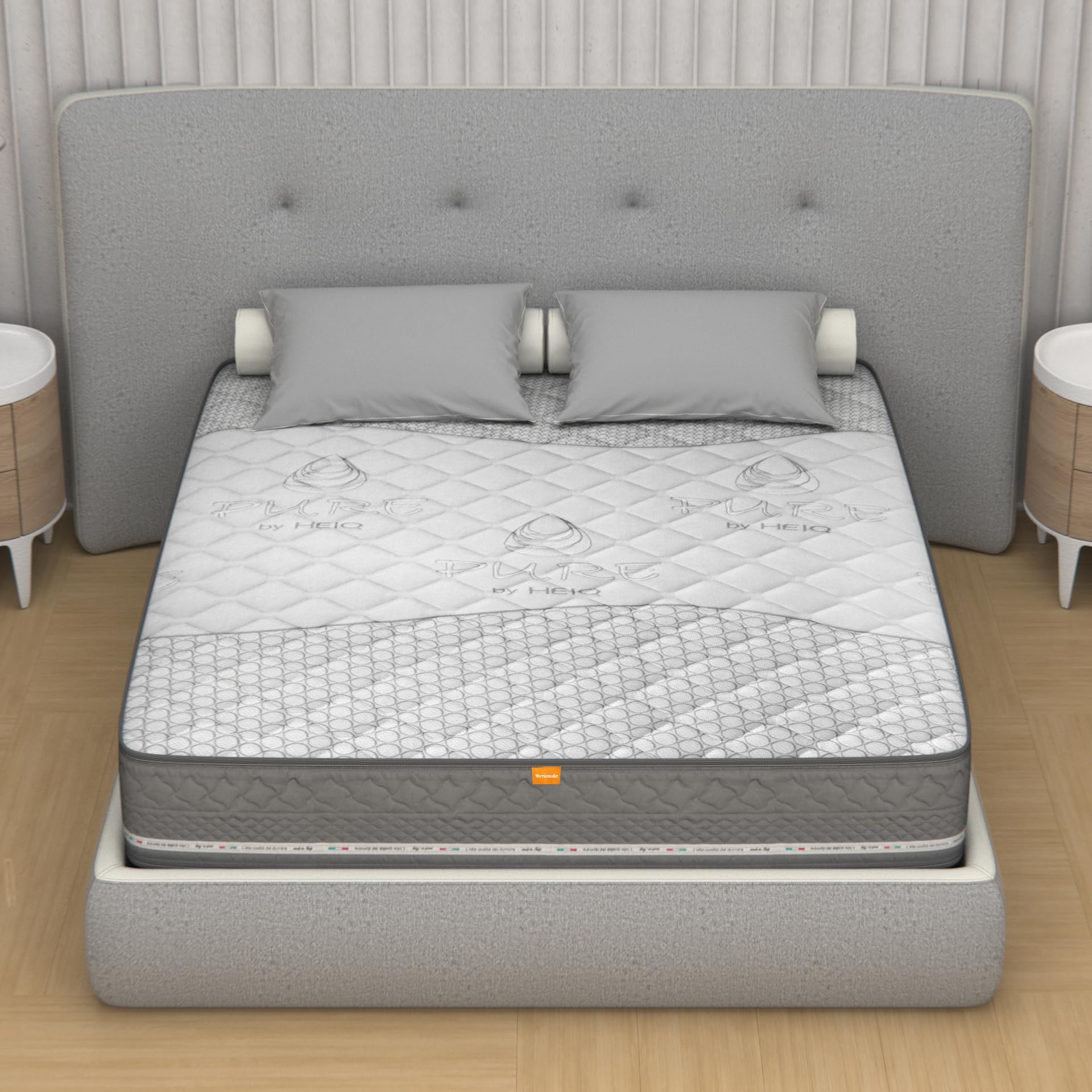 MiaSuite Materasso Matrimoniale in Memory 160x190 alto 25 cm, 9 Zone di Sostegno Differenziato, Ortopedico, Anallergico, Traspirante, Rivestimento Pure By Heiq, 100% Made in Italy | Aqua