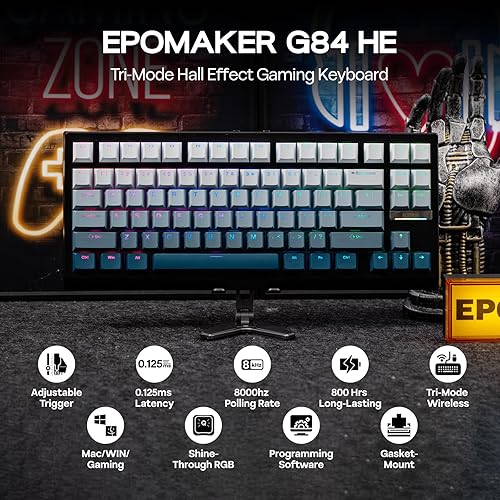 Miniatura 2 de EPOMAKER G84 HE - Teclado inalámbrico de efecto Hall, sondeo de 8 K y 8000 mAh, SOCD y DKS, teclado para juegos con disparador rápido y