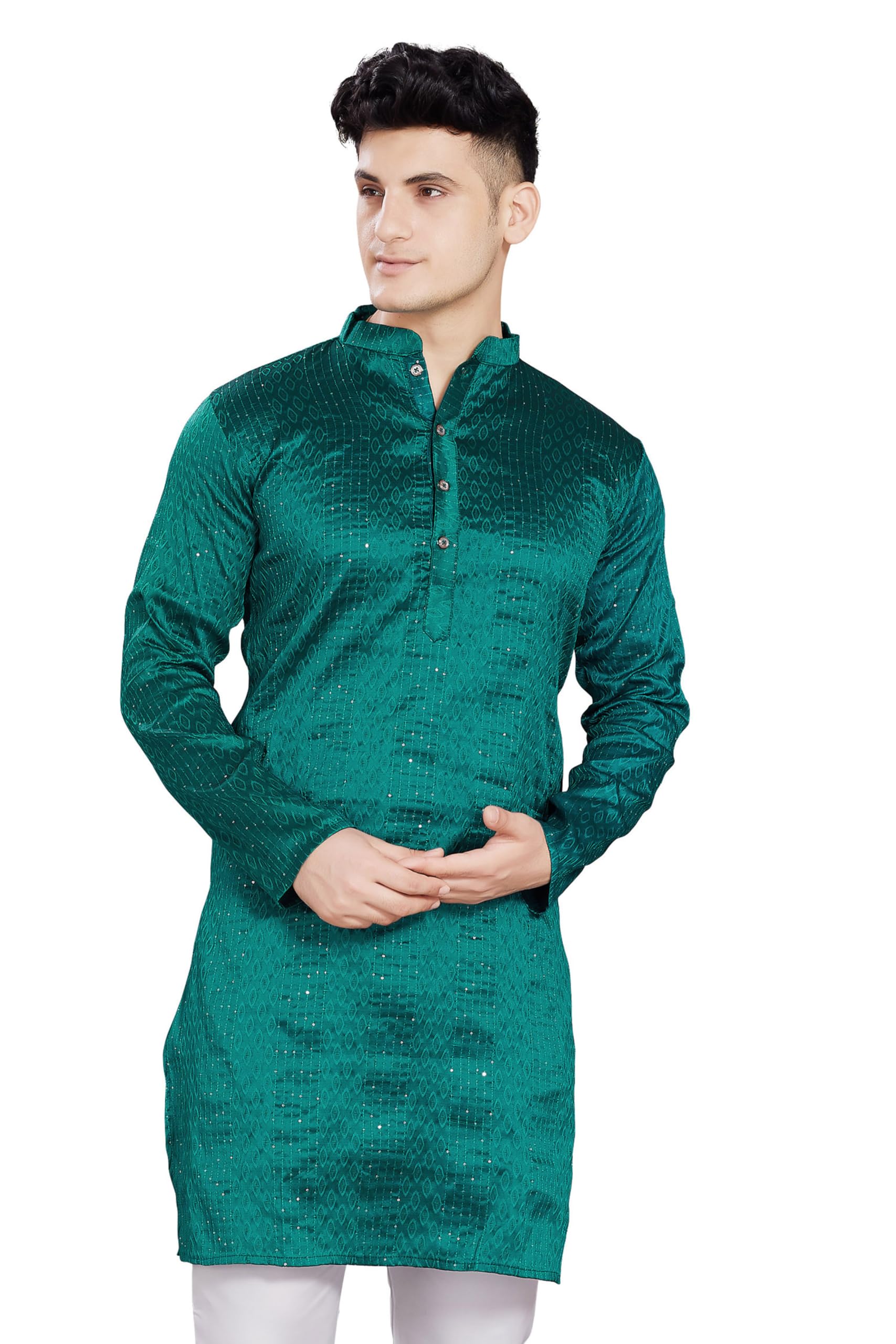 Divisive Men's Jequard Embroidered Art Silk Slim Fit Only Kurta (Dkrt427_Xl_Turquoise)