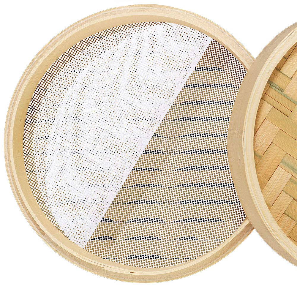 Lmaray 10 Pcs Silicone Steamer Mesh Mat, 7 Inch Round, Non-Stick, Dim Sum, Bamboo Steamer, Dumplings, Pastry