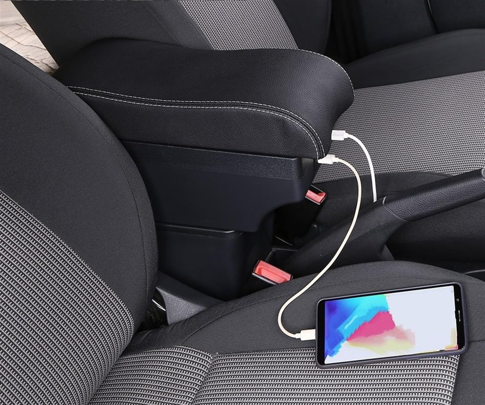 Auto Armsteun Box Voor Opel Voor Corsa D Auto Armsteun Rugleuning Interieur Onderdelen Opbergdoos Retrofit Onderdelen Auto Accessoires Armsteun Doos (Color : B2 Black line 3USB