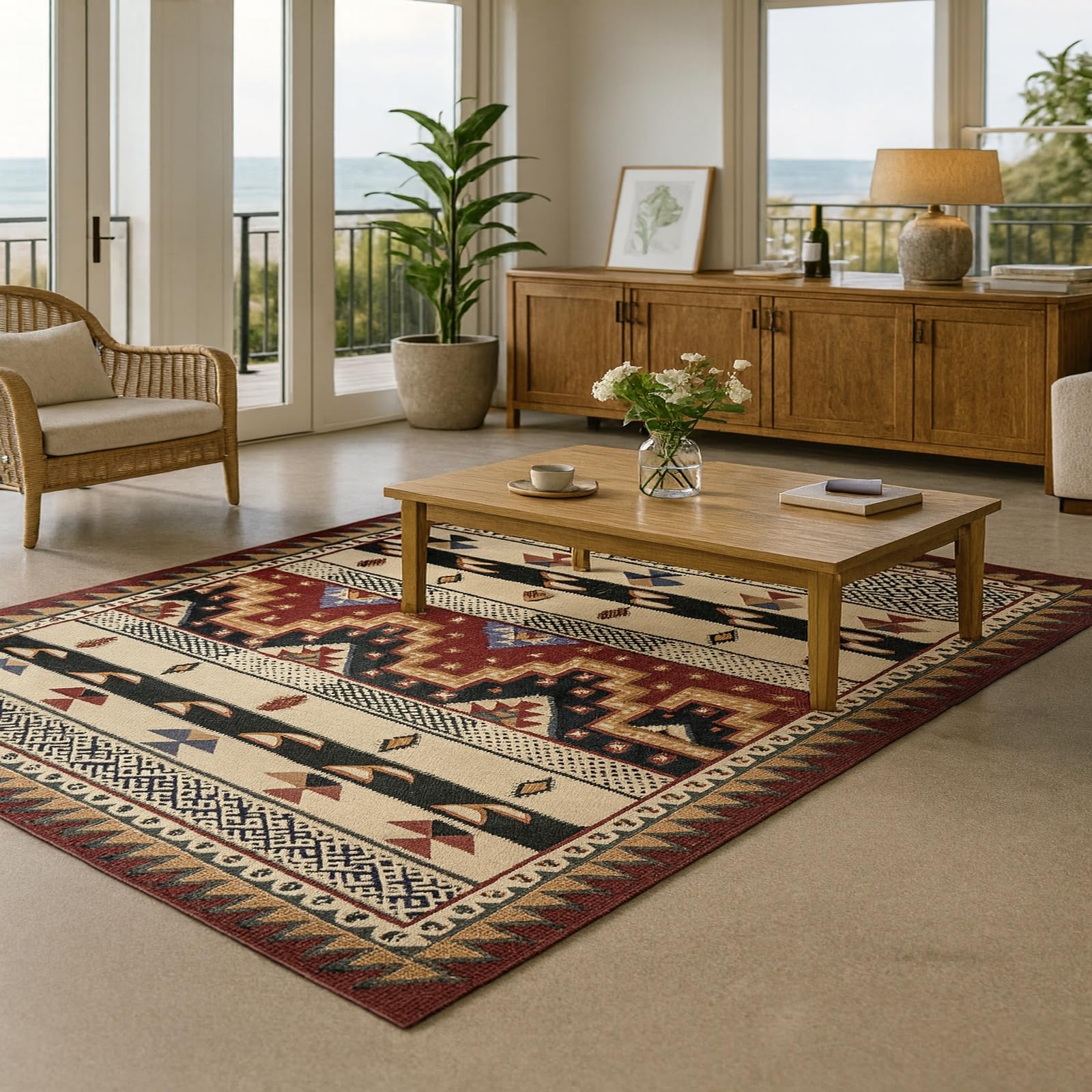 Tapis de salon poil ras grand format rouge idéal pour bureau et entrée moderne