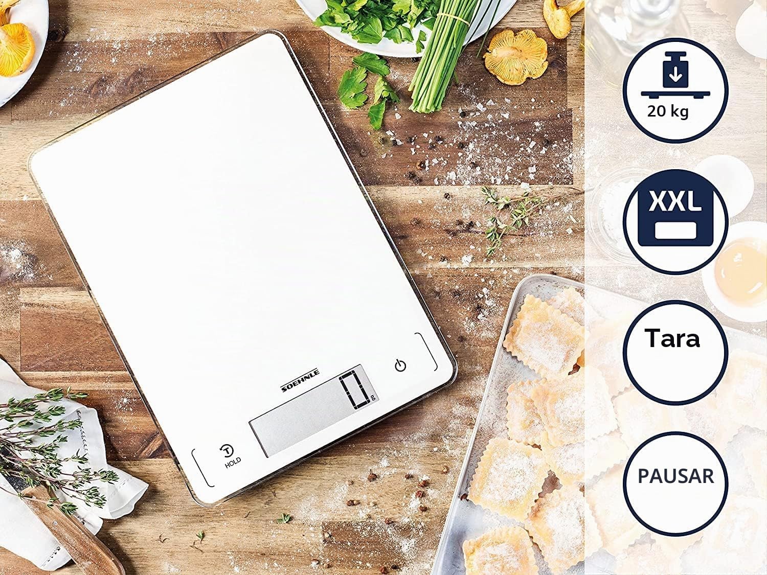 Soehnle Báscula de cocina Page Profi 300, peso digital blanco con función Sensor Touch, balanza electrónica hasta 20 kg (precisión de 1 g)