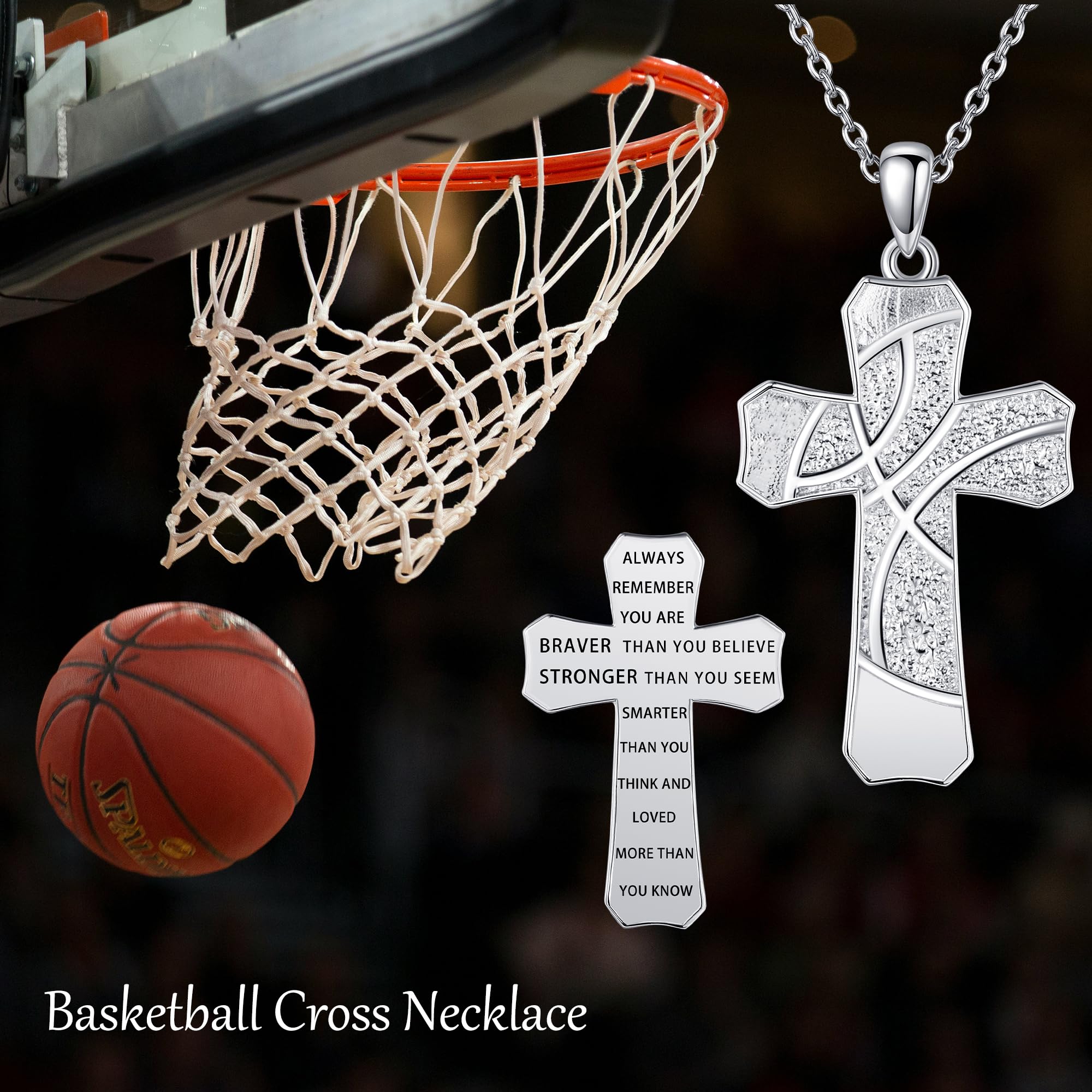 DAYLINLOVE Naszyjnik z krzyżykiem do koszykówki, srebro wysokiej próby 925, koszykówka, biżuteria chrześcijaństwa, religia, sport, inspirujący prezent dla kobiet, matek, koszykówki, sportowców, Srebro