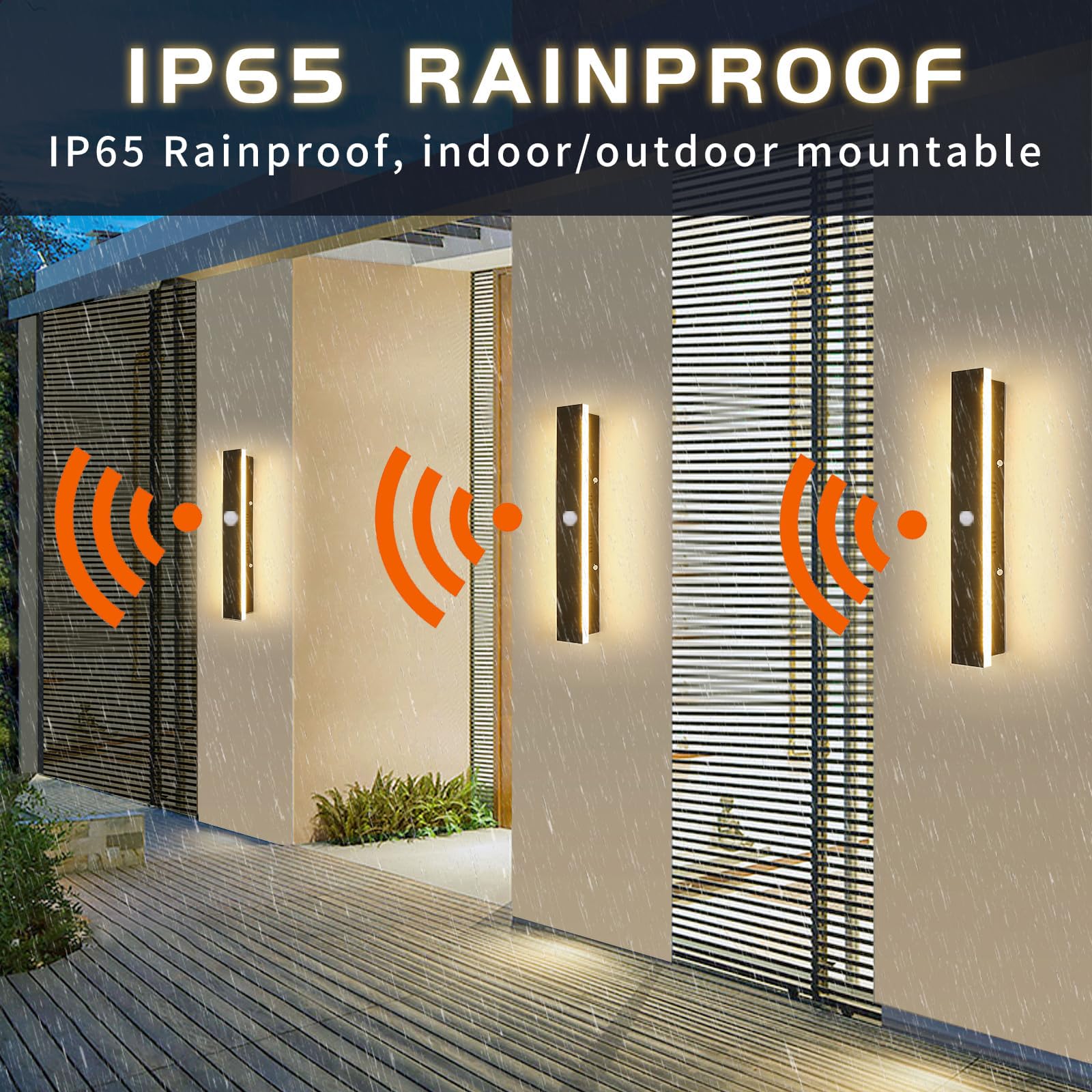 Wandbeleuchtung mit Bewegungsmelder LED Wasserdicht IP65 Lang Modern Schwarz Aussenleuchten Wandleuchte Innen Aussen Wohnzimmer Schlafzimmer Terrassen GeschäFte (Neutrales Licht,60CM)