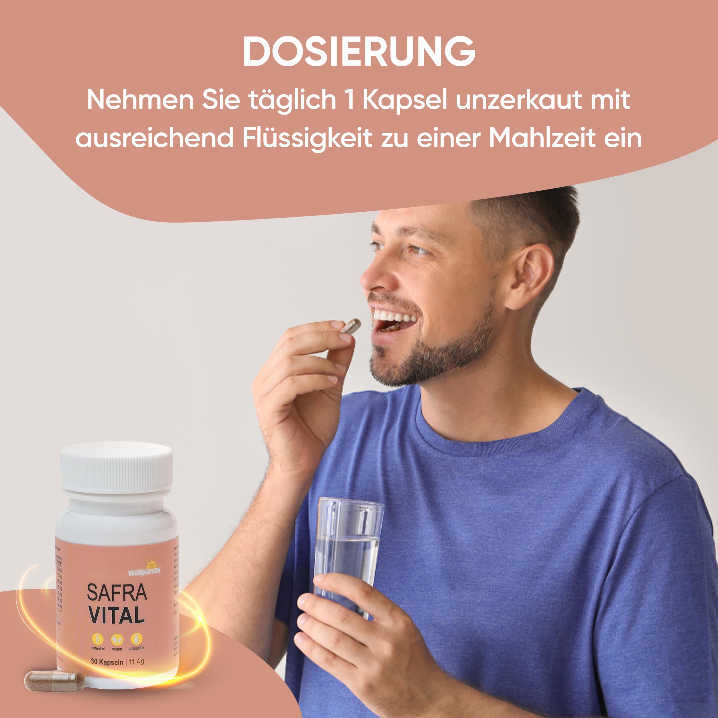 Wellpursan Safra Vital Kapseln – 30 Safran Kapseln mit Safranfäden-Extrakt, Kakao-Fasern & Rhodiola-Rosea, natürliches Nahrungsergänzungsmittel zur Unterstützung bei Müdigkeit & Stress | Safranfäden-Extrakt, Kakao-Fasern, Rhodiola-Rosea, Unterstützung bei