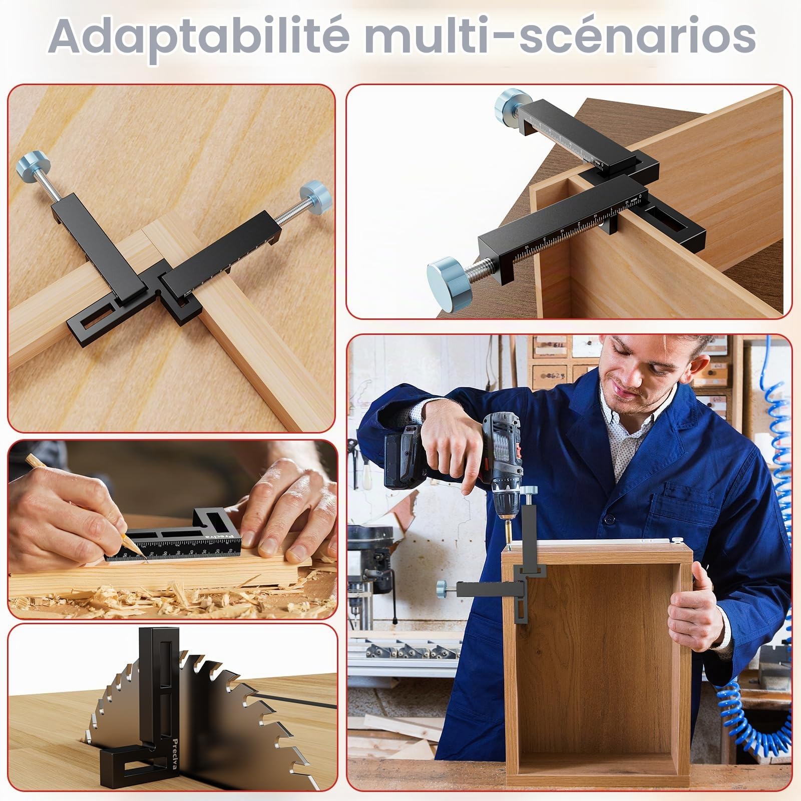 Preciva Bloc de Positionnement à 90 Degrés - Serre Joint D'angle Noir pour Travail à Bois, Pince de Fixation à Angle Droit pour Boîtes, Cadres Photos, Armoires, Tiroirs - 4 Ensembles (10cm/4.1inch)