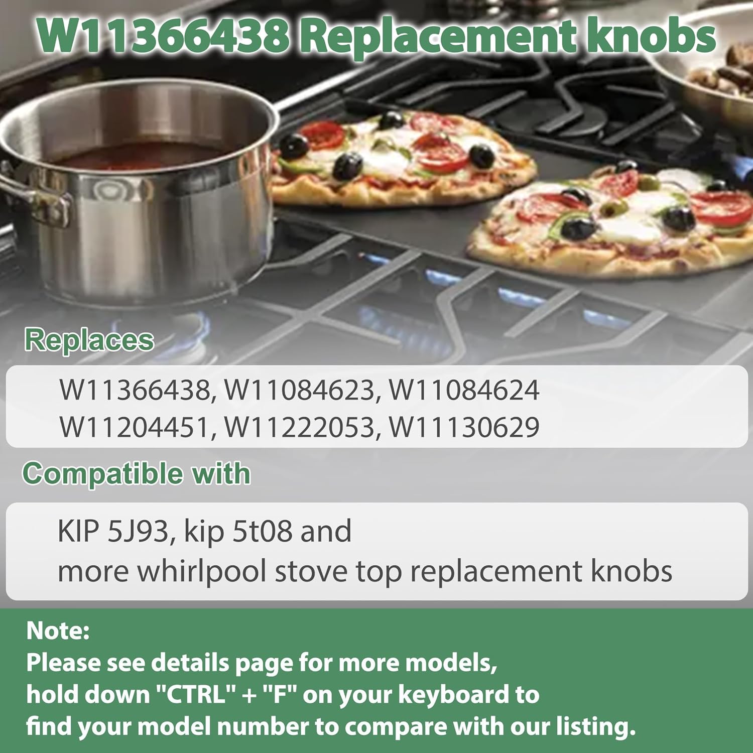 Upgraded W11366438 Gas Range Stove Control Knob (5PCS), Compatible with Whirlpool Range WCG55US0HS00 WCG55US0HS05 WCG55US6HS05 WCG77US0HS00 WCG77US0HS05 2-Year Warranty
