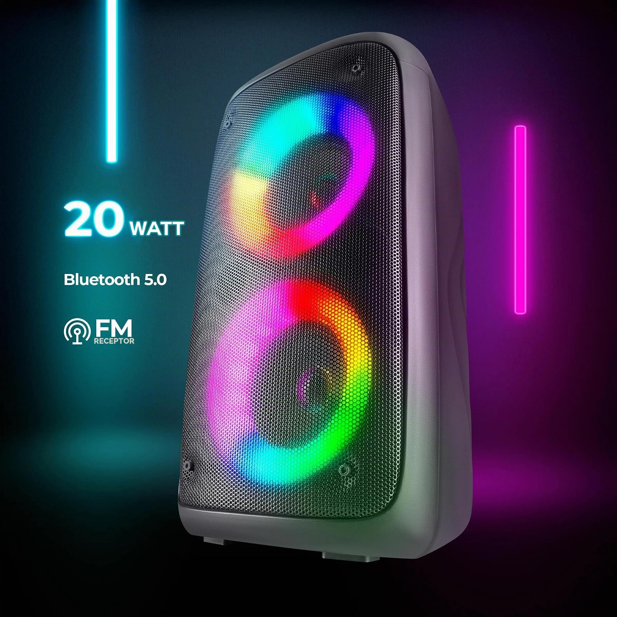 DEFENDER Altavoz Boomer 20 Bluetooth de 20 W de luz/BT/FM/USB/AUX/MIC