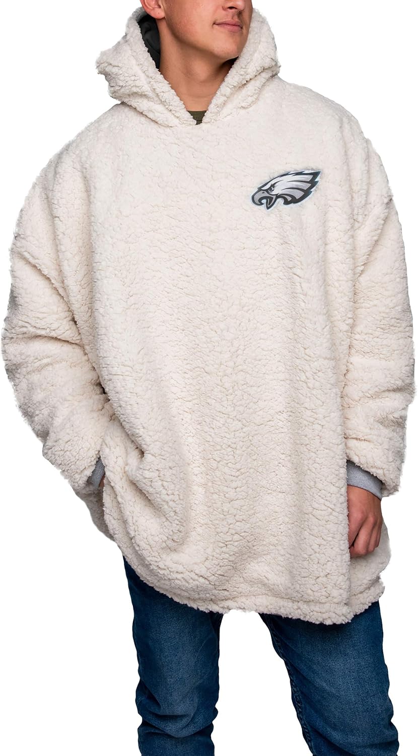 FOCO NFL Unisex NFL Team Reversible Oversized Sherpa Hoodie Sweatshirt Big Logo Hoodeez
