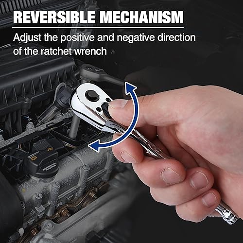 Miniatura 4 de WORKPRO Trinquete de transmisión de 14 pulgadas, juego de trinquete reversible de liberación rápida, mango de trinquete de 14 de 72 dientes, cabeza