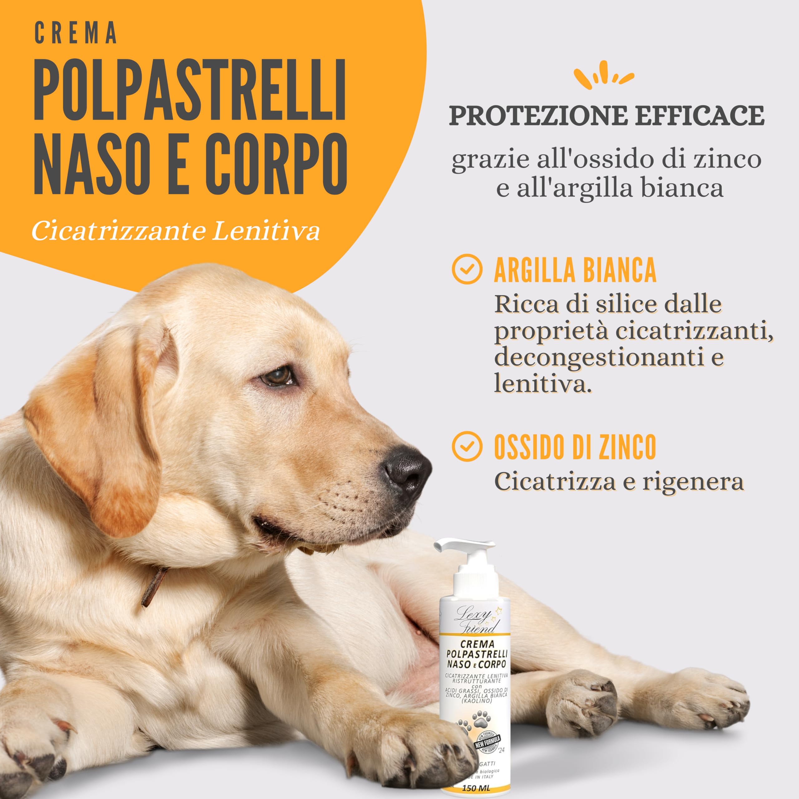 LexyFriend Crema Polpastrelli Cane Gatto Cicatrizzante, Pomata Protezione Zampe e Crema Gomiti Secchi e Irritazioni 150ML, Crema Cuscinetti per Cani Lenitiva Ossido di Zinco Argilla Bianca Bio