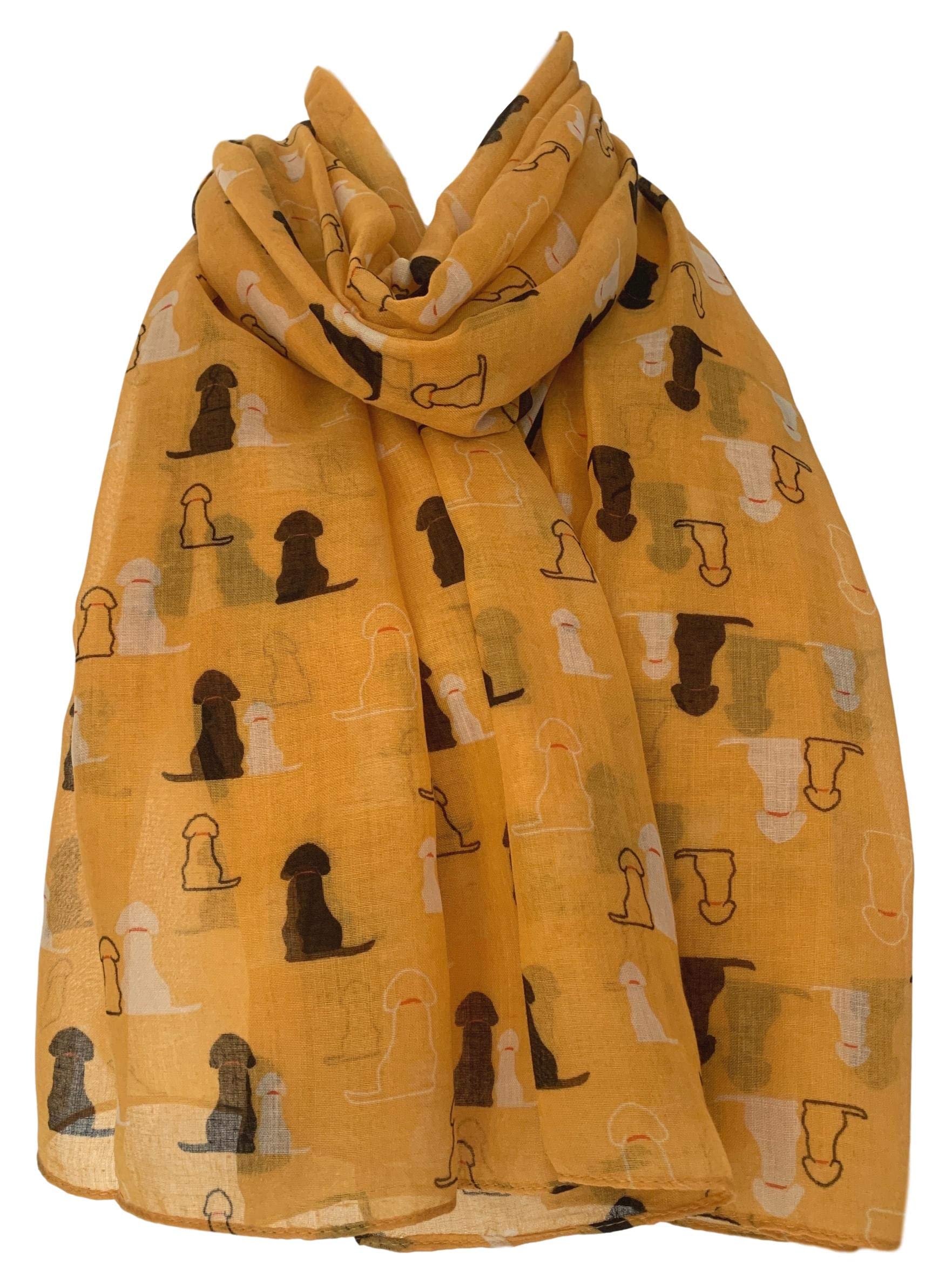 Purple Possum Women's Yellow, Mustard, Mustard Yellow Purple Possum® Golden Retriever Scarf Black Labrador Print Wrap Large Mustard Yellow Shawl
