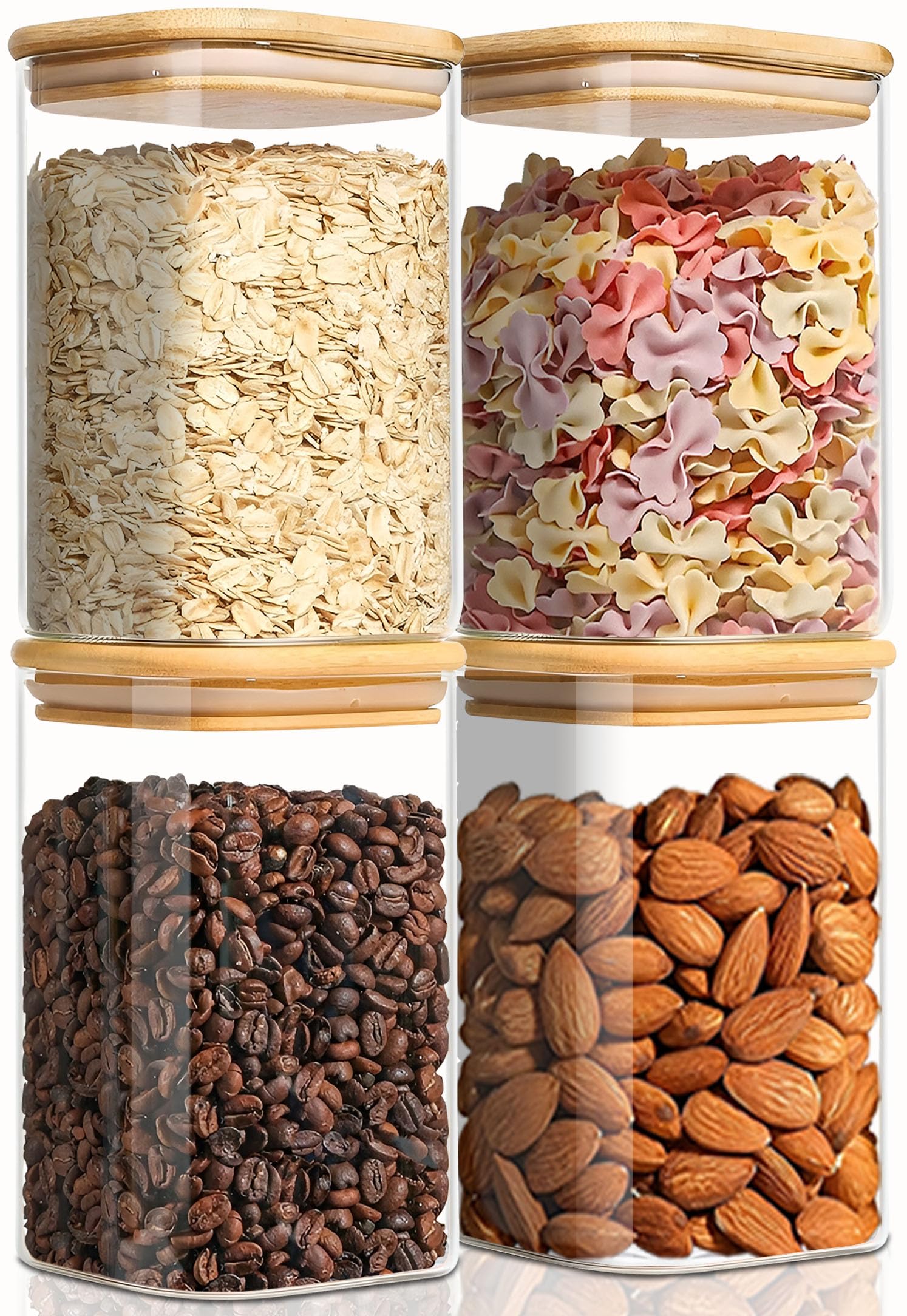 VIEWELLD Recipientes cuadrados de vidrio de 1.2 cuartos de galón con tapas, tarro de vidrio con tapa hermética, recipiente de vidrio para despensa, galletas, harina, cereales, arroz, azúcar, té, café