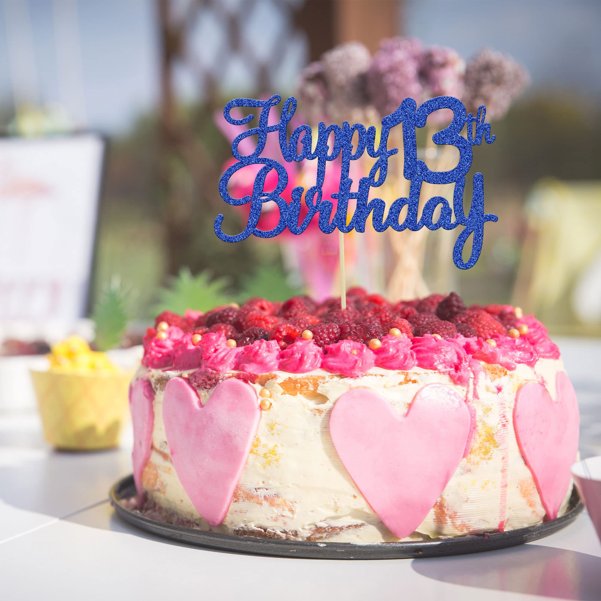 Gyufise 1Pc Happy 13th Birthday Cake Topper Blue Glitter 13th Birthday Cake Pick Cheers to 13 Years Old Official 13 Teenager Cake Decorations for 13th Birthday Theme Party Supplies 2