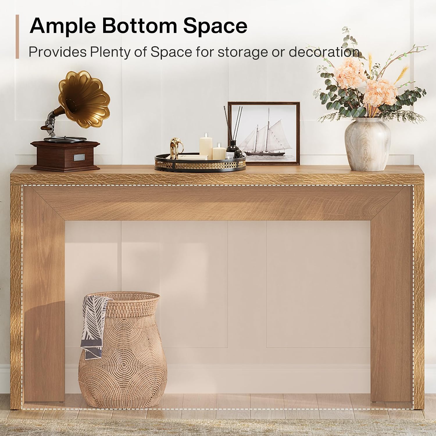 Tribesigns 55-Inch Farmhouse Console Table, Wooden Couch Table Behind Sofa with Storage, Narrow Long Entryway Hallway Stand for Living Room, Entrance (Light Brown)