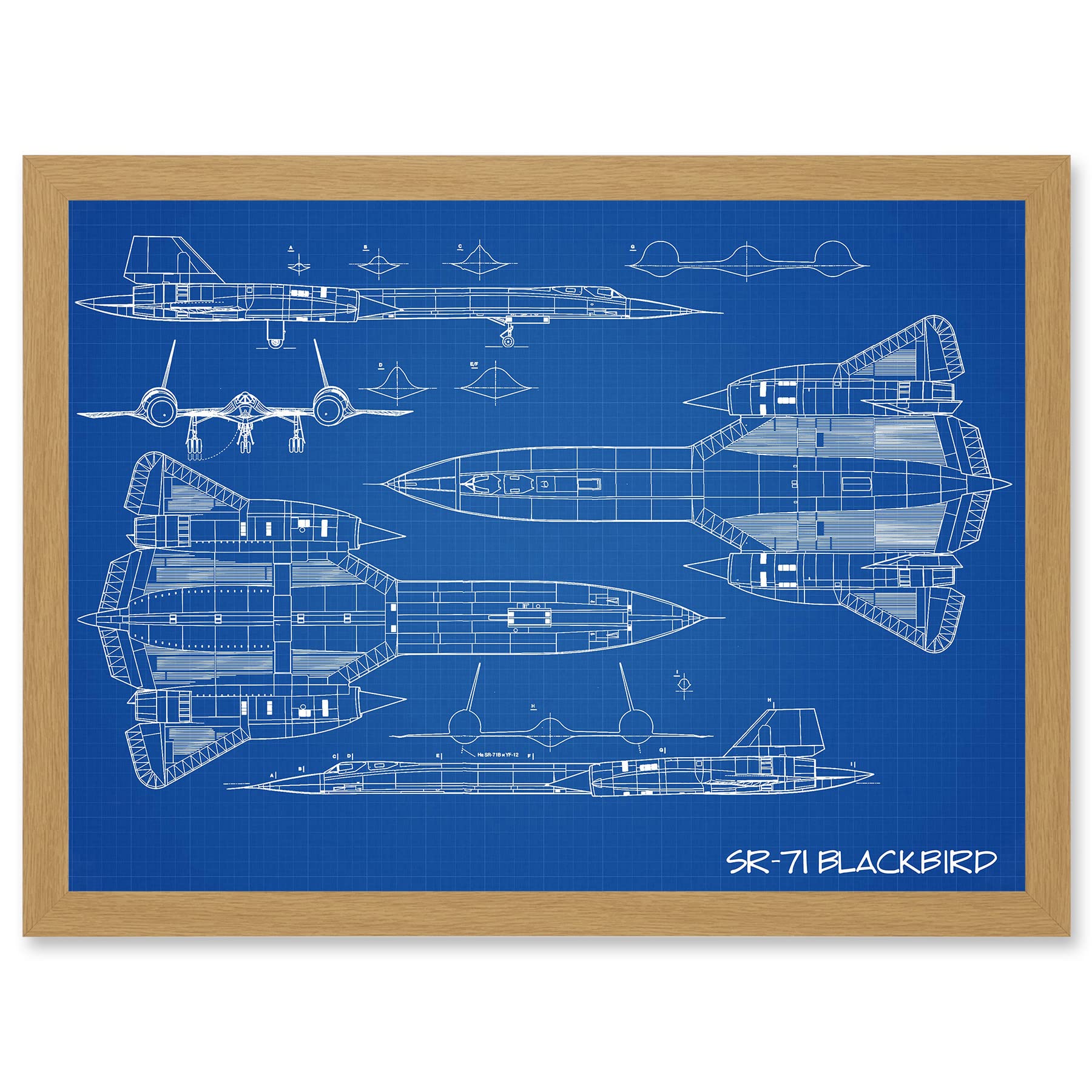 Artery8 SR-71 Blackbird Habu US Airforce Aircraft Spy Plane Blueprint Plan Artwork Framed Wall Art Print A4