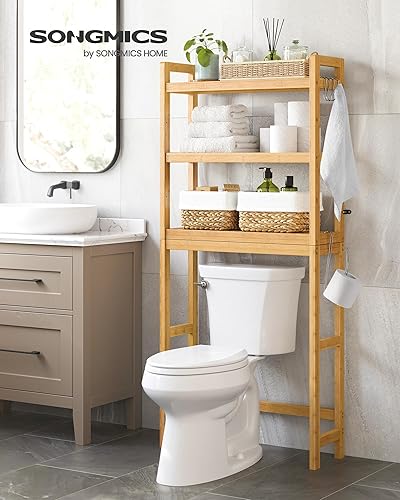 Miniatura 2 de SONGMICS Almacenamiento sobre el inodoro, organizador de baño de 3 niveles con estante ajustable, 10.2 x 24.8 x 66.9 pulgadas, ahorro de espacio,