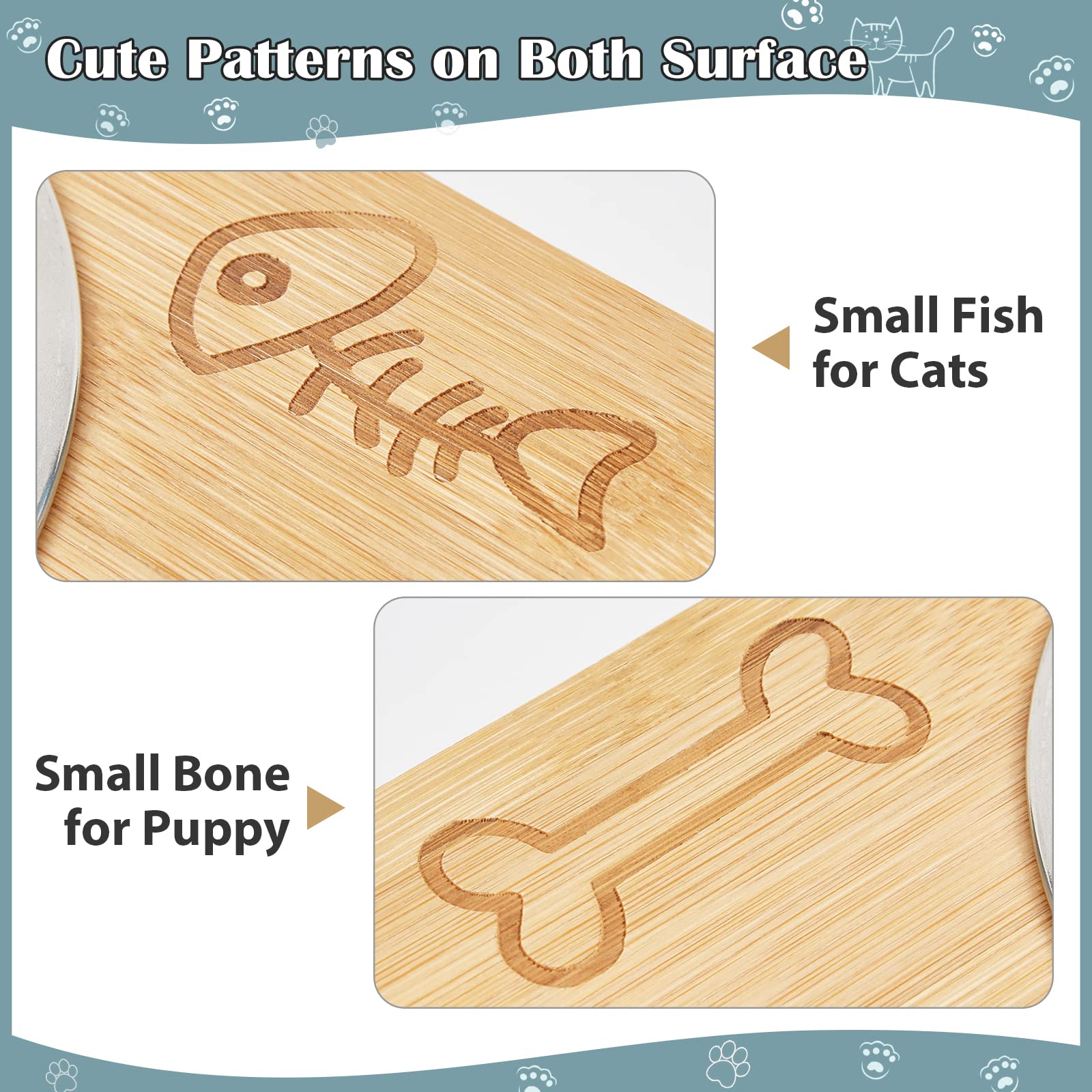 Elevated Cat Bowls - Realyoo Raised Cat Food Bowls Stand, Cat Bowls for Food and Water, Small Dog Tilted Feeding Bowl with Stainless Steel Bowls Bamboo Pet Feeder for Cat1