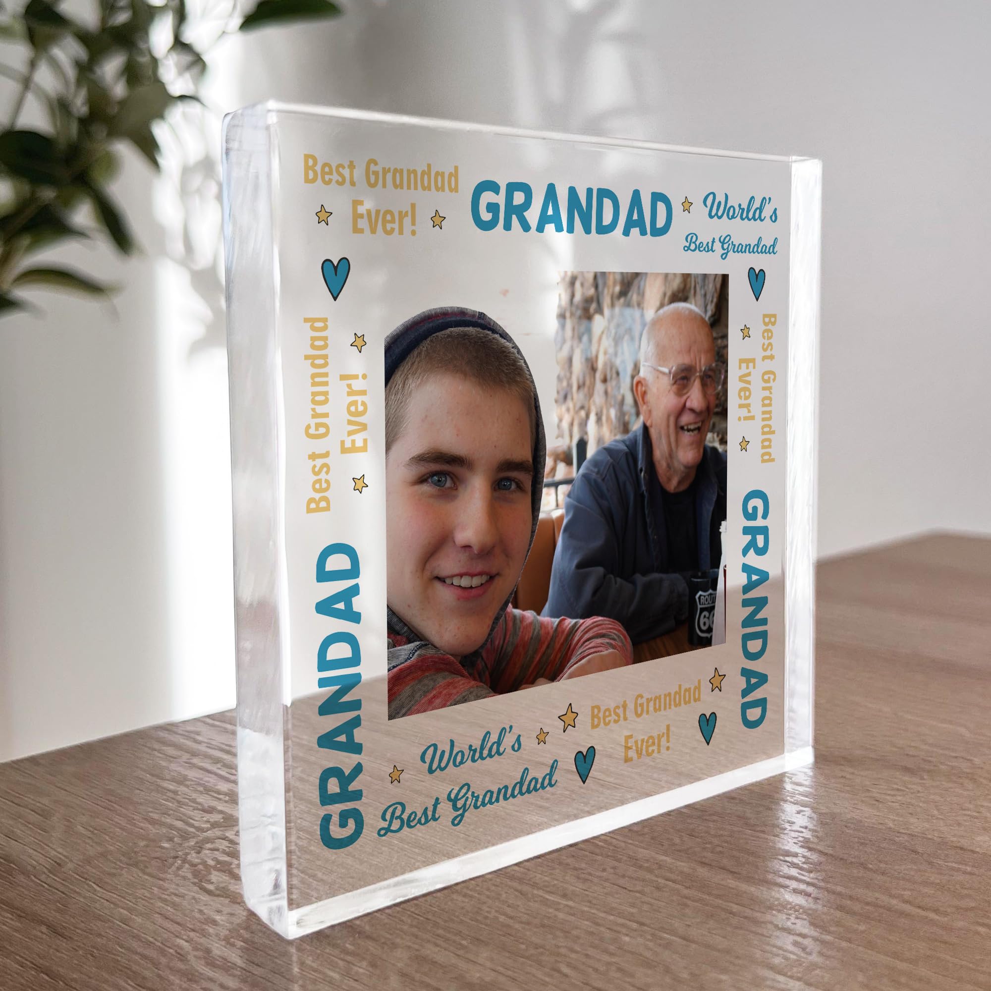 RED OCEAN Grandad Gifts Personalised Photo Block Gift For Grandad Grandpa Christmas Birthday Gift From Granddaughter Grandson Keepsake Grandad Sign