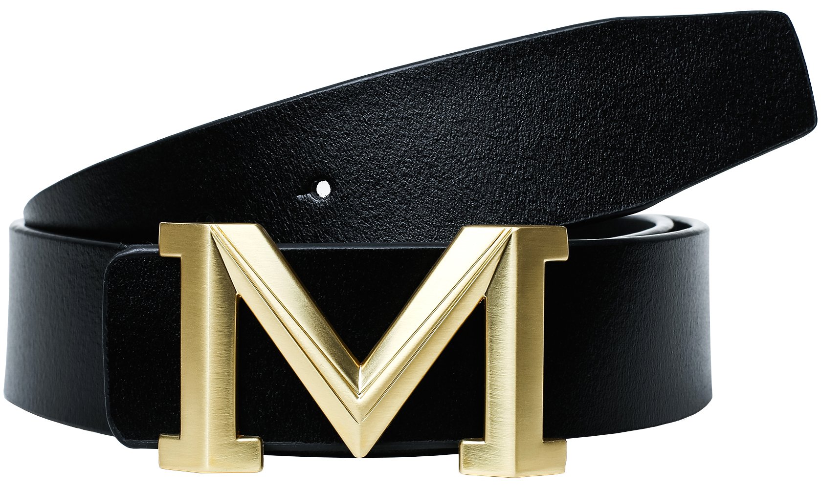 Men's Big Gold M Buckle 38-mm Imported Italian Leather Belt (105cm/41.3inch(34-36), Black 1)