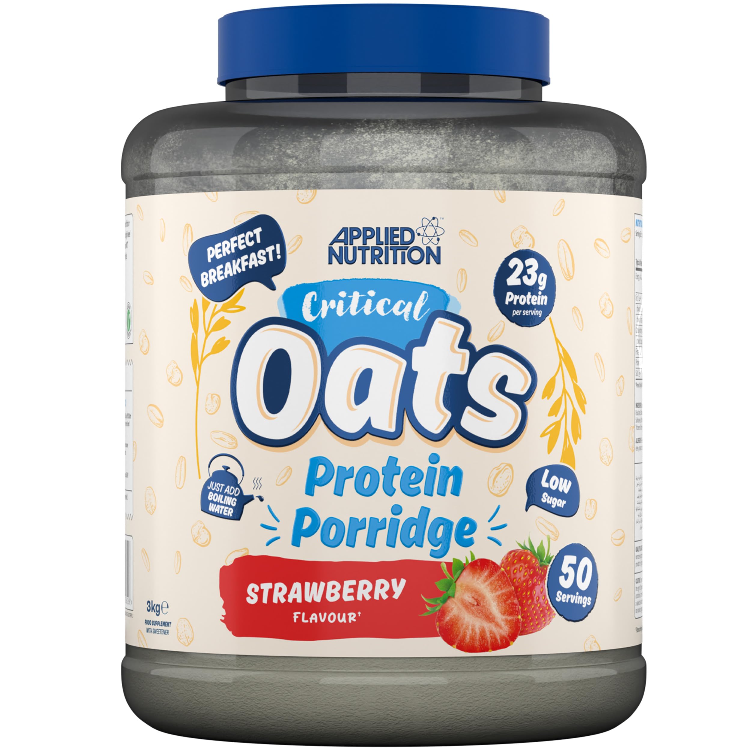 Applied NutritionCritical Oats - Protein Oats, Porridge with ISO-XP Whey Protein Isolate, Healthy Breakfast and High Protein Snack (3kg - 50 Servings) (Strawberry)