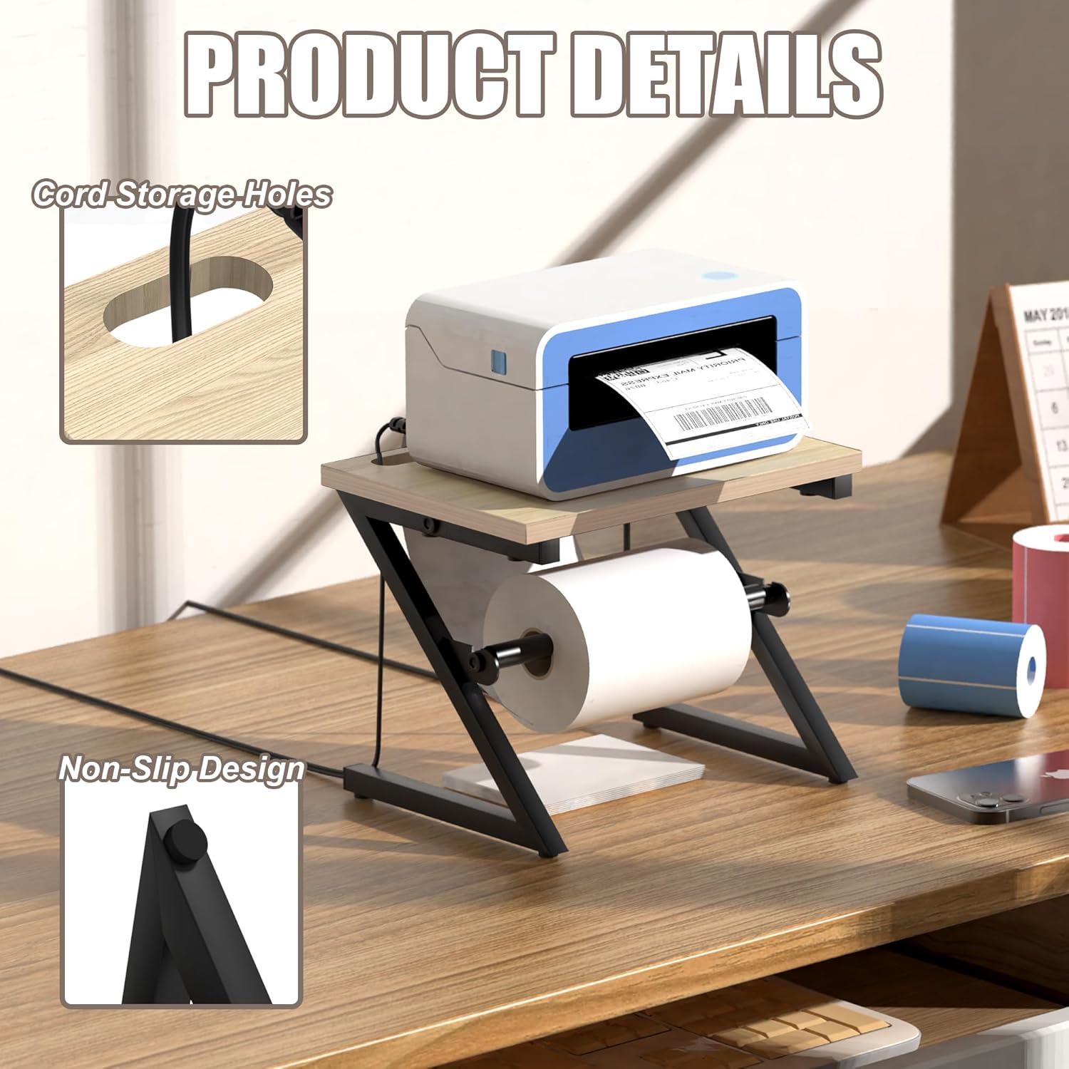 Label Holder for Rolls and Fan-fold Labels, Shipping Thermal Label Holder for Desktop Thermal Printer, Thermal Printer Accessory Supplies for Home, Office, Small Business-White - Image 5