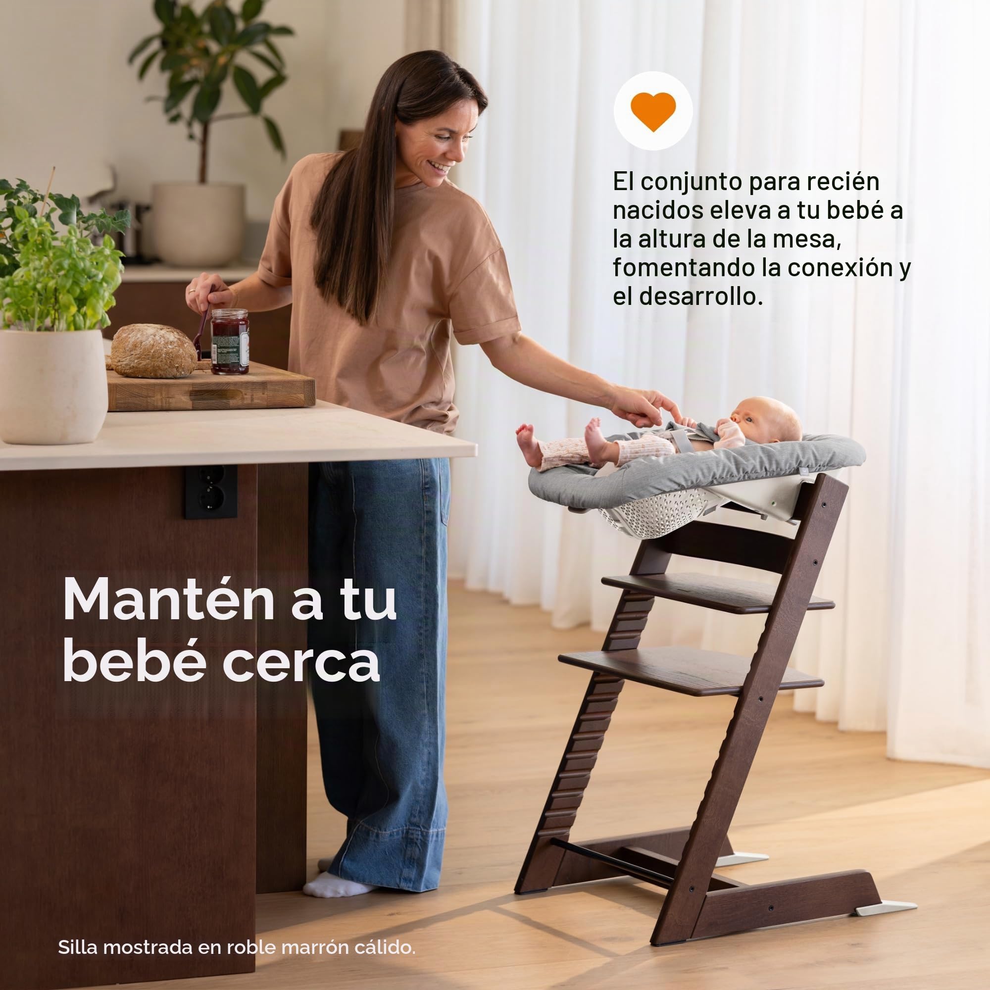 Silla Tripp Trapp Stokke (Verde glaciar) con Newborn Set (Gris) – Utilizar desde el nacimiento y hasta 9 kg – Cómodo, seguro y fácil de usar