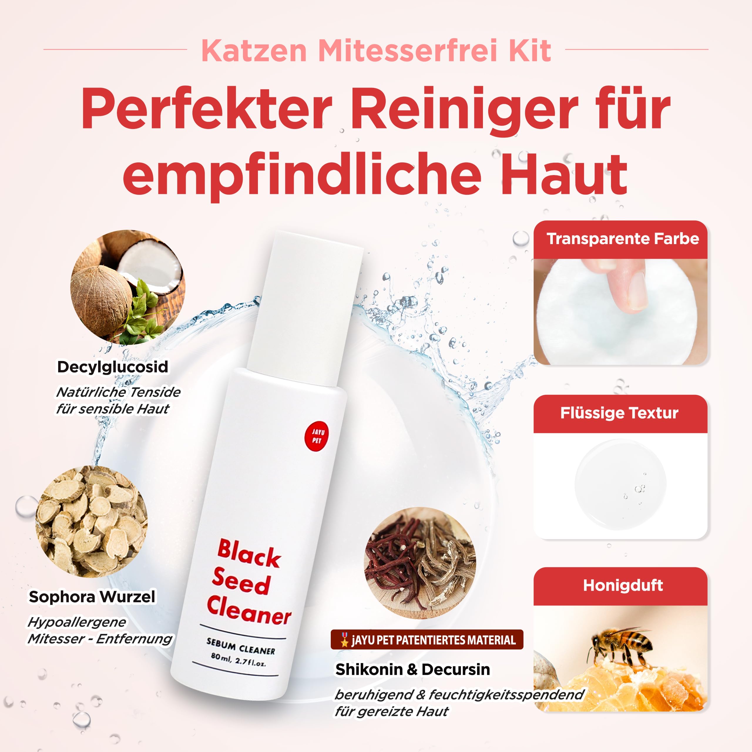 JAYU PET Katzen Mitesserfrei Kit – Mitesser-Entferner & Kinnakne Behandlung für Katzen, Schwarzkümmel Reiniger mit Silikon Peeling Bürste, hypoallergen, sanfte Katzenpflege für klare Haut