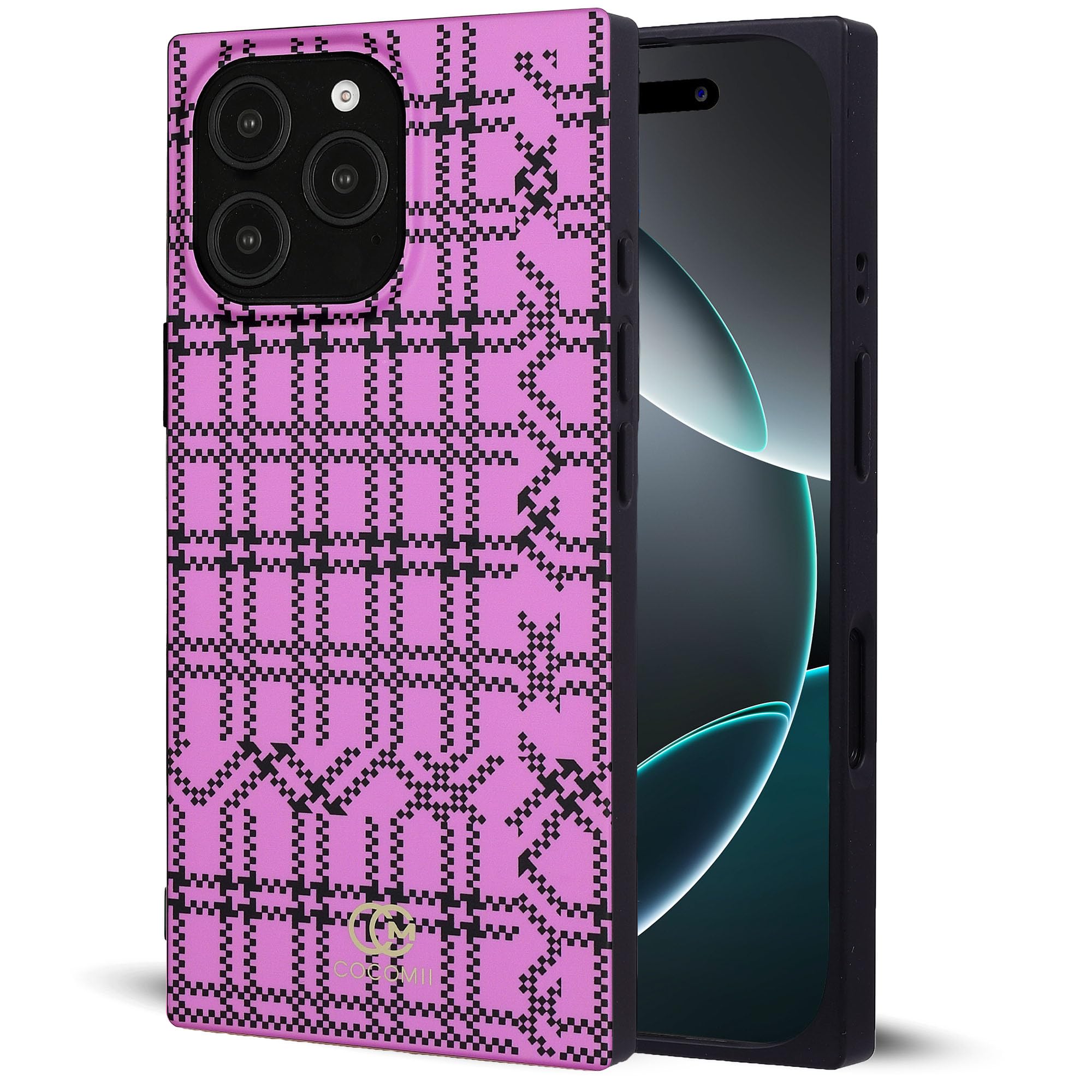 Coque iPhone 16 Pro Max MagSafe violette rectangulaire à carreaux - 7