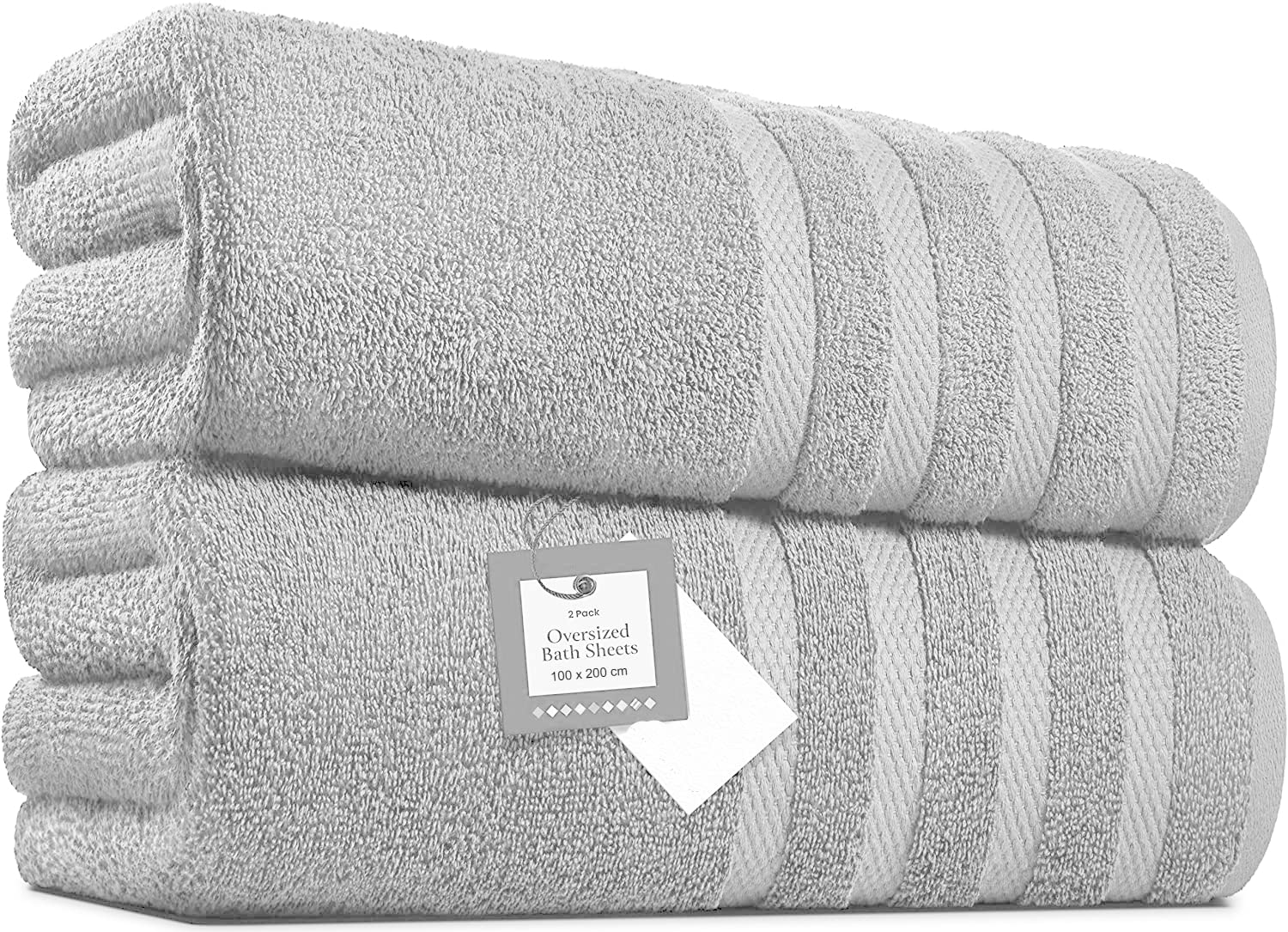 Silver Pack Of 2 Extra Large Bath Sheets (100 X 200 Cm-600 Gsm) Pure Egyptian Cotton Big Body Wrap Bath Sheet Towels For Bathroom,Beach, Pool (, Cotton)