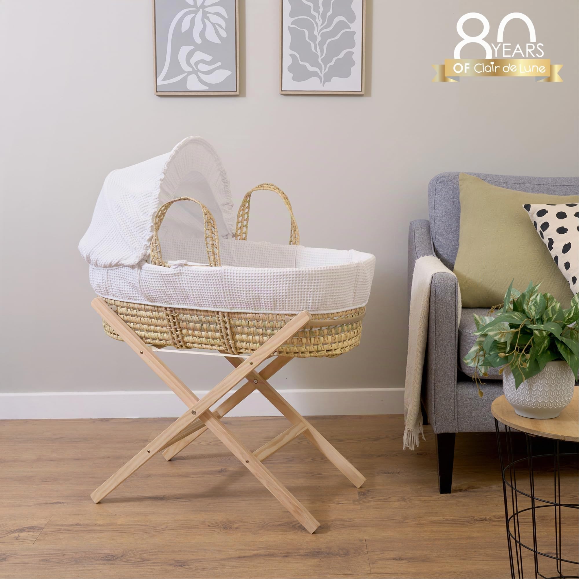 Clair de Lune Babykorb mit Waffelpalme, 75 x 28 cm, Weiß