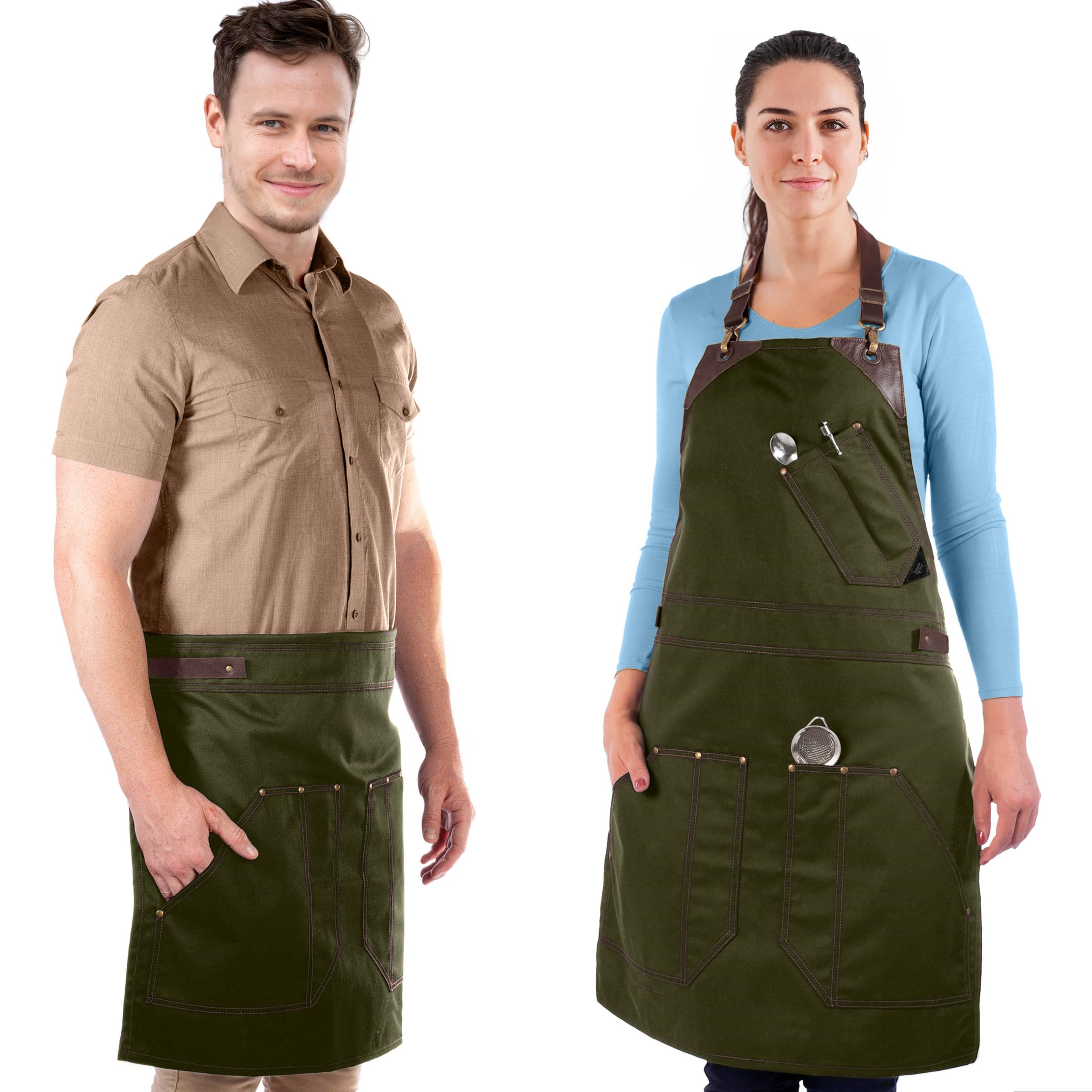 Under NY Sky Barista Apron – Professional Twill – Cinghie in pelle – Doubles as a Bistro Apron, Black and Black Leather