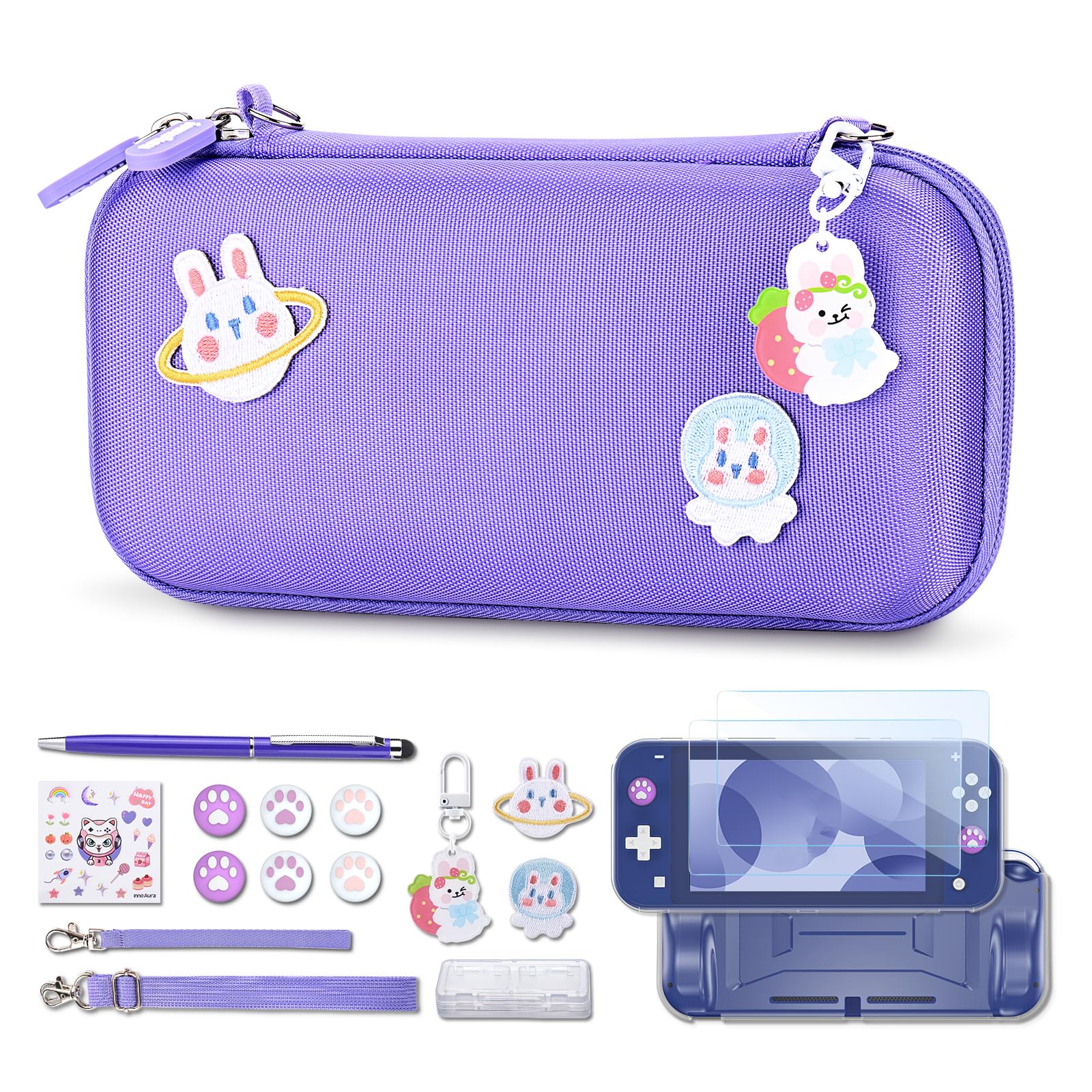 innoAura Switch Lite Case 17 in 1 NS Switch Lite Accessories Bundle with Switch Lite Carrying Case, Switch Game Case, Switch Lite Screen Protector, Switch Stand, Switch Thumb Grips(Purple)
