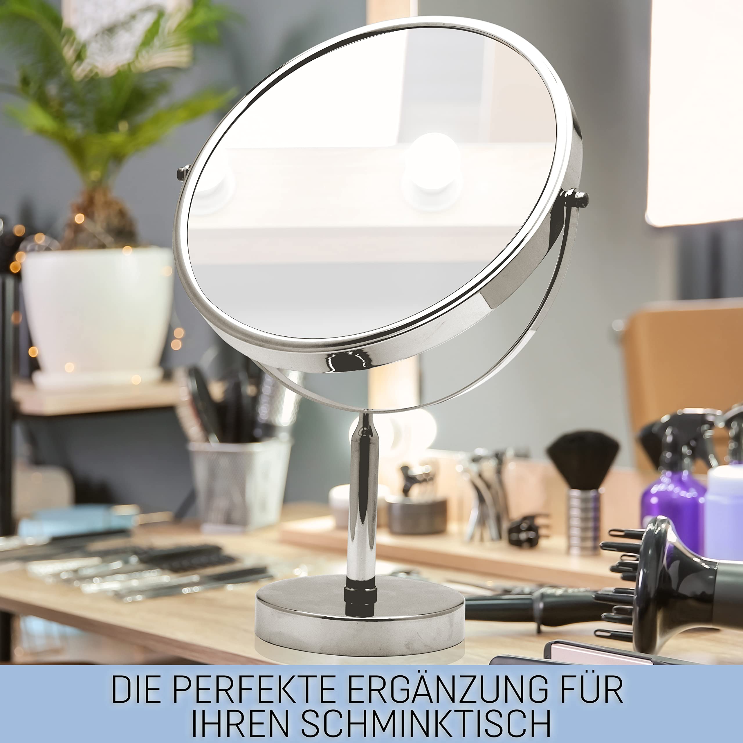 MIRRORVANA XXL Schminkspiegel rund, doppelseitig 3x/1x Vergrößerung, 28 cm | Doppelseitiger Kosmetikspiegel mit 3X & 1X Vergrößerung für präzises Make-up und klare Details im Bad und am Schminktisch