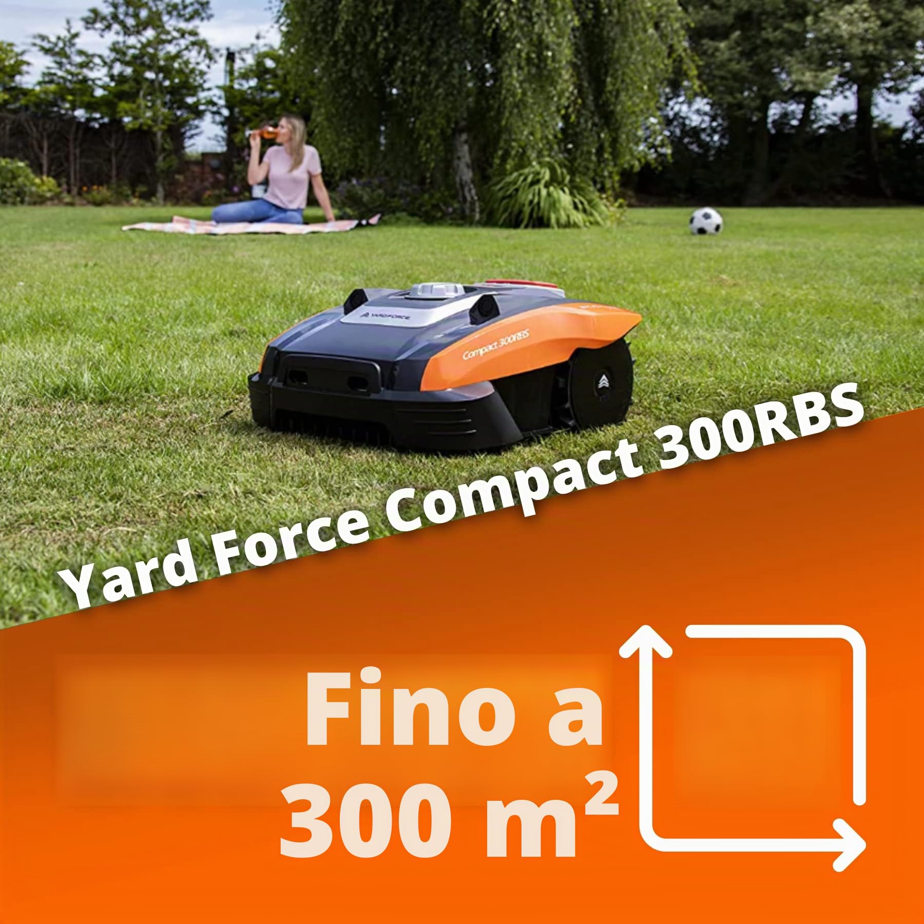 Yard Force Compact 300RBS Tosaerba Robotizzato Fino a 300 mq, Semovente con Sensore a Ultrasuoni iRadar, Controllo Bluetooth e App, Motore Brushless, Batteria Ricaricabile 20V, 2.0 Ah