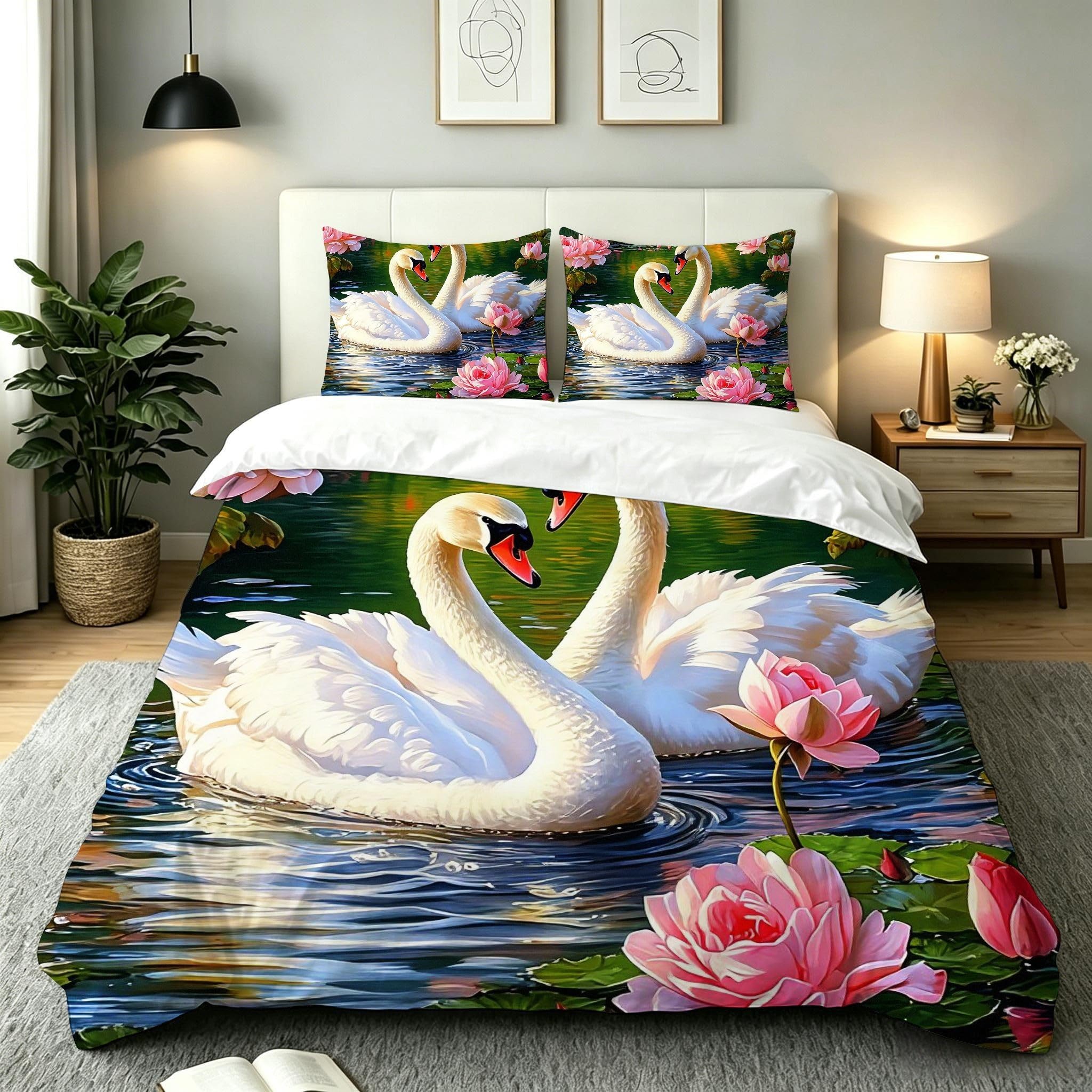 Copripiumino Matrimoniale Cigno Bianco 260x240, ZW192 | Traspiranti Durevoli Microfibra, per Tutta la Famiglia, Matrimoniale, per Tutte le Stagioni, con 2 Federe 50x80 cm