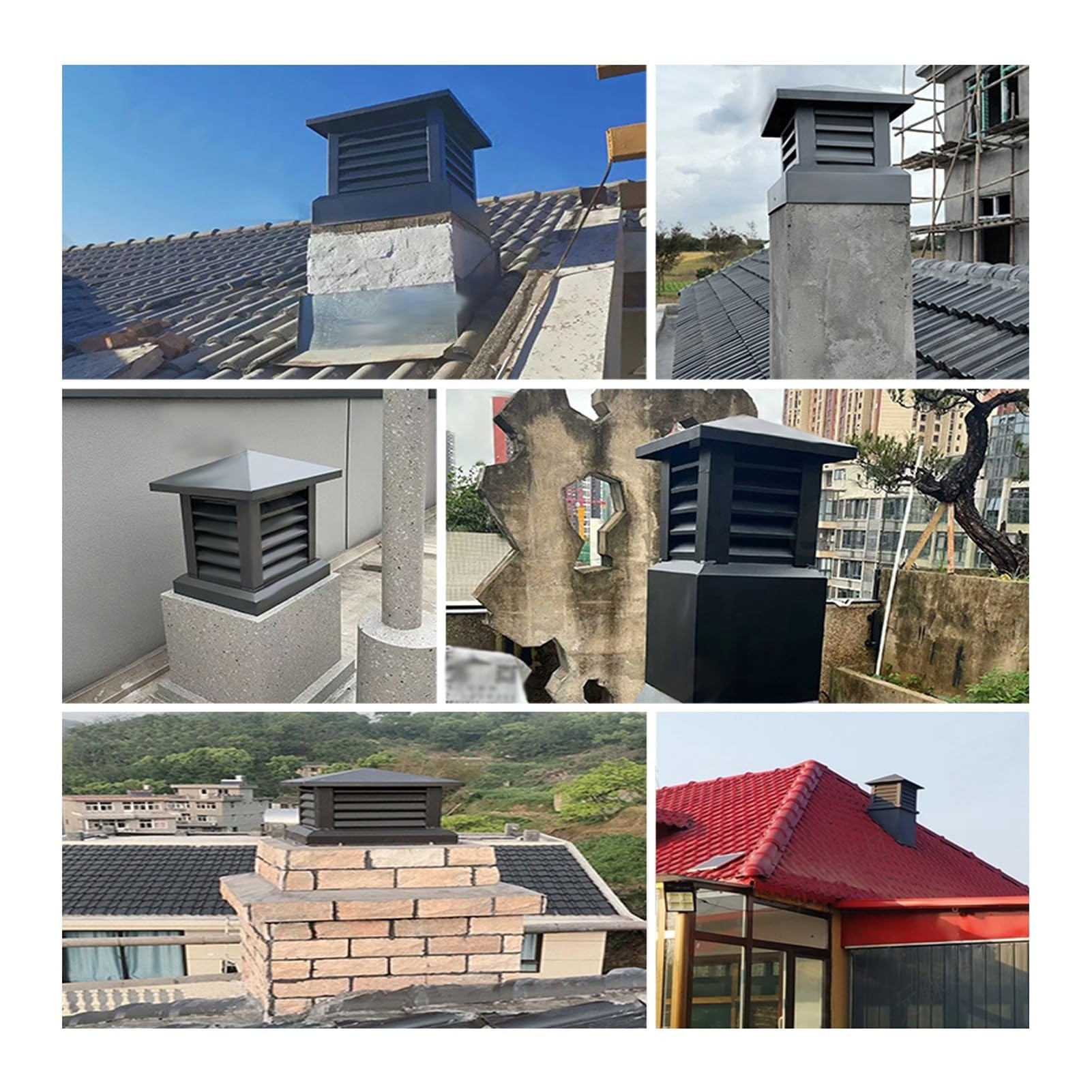 Cubierta superior de chimenea, acero galvanizado resistente a la corrosión, tapa de lluvia para chimenea, protector universal para estufa de leña al aire libre y tubo de ventilación de techo