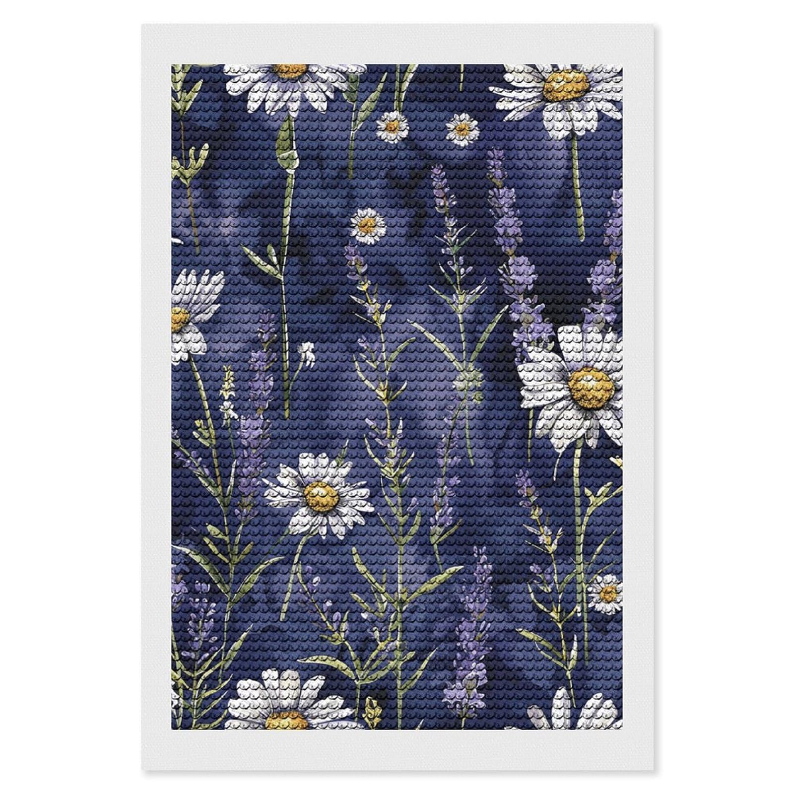 FodPand Diamond Art Kits for Adults, 5D Aurora Diamond Painting Kits for Beginners, Lavender and Daisies DIY Full Drill Dots Gem Art Paint Crafts for Home Wall Decor 8"x12"
