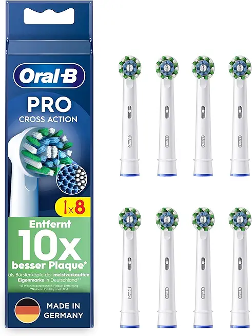 Oral-B Pro CrossAction – ORIGINAL Aufsteckbürsten für Elektrische Zahnbürste – Überlegene Zahnreinigung, Ersatzbürsten mit Innovativen X-Borsten, Zahnbürstenaufsatz – Weiß, 8 Stück