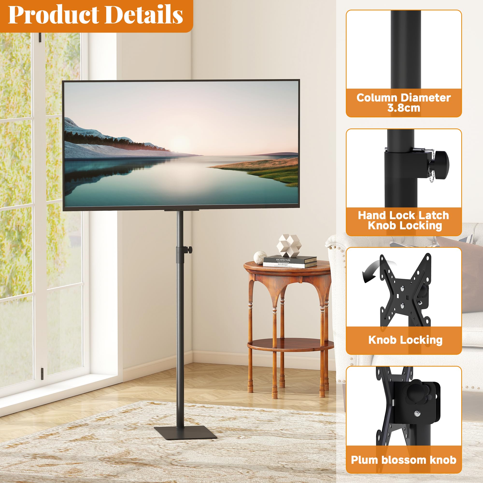 Supporto TV da Pavimento 360° Girevole Universale Supporto TV Alto Regolabile in Altezza e Inclinazione Supporto TV da Pavimento Extra per TV da 14 a 43 Pollici Supporto TV Autoportante per