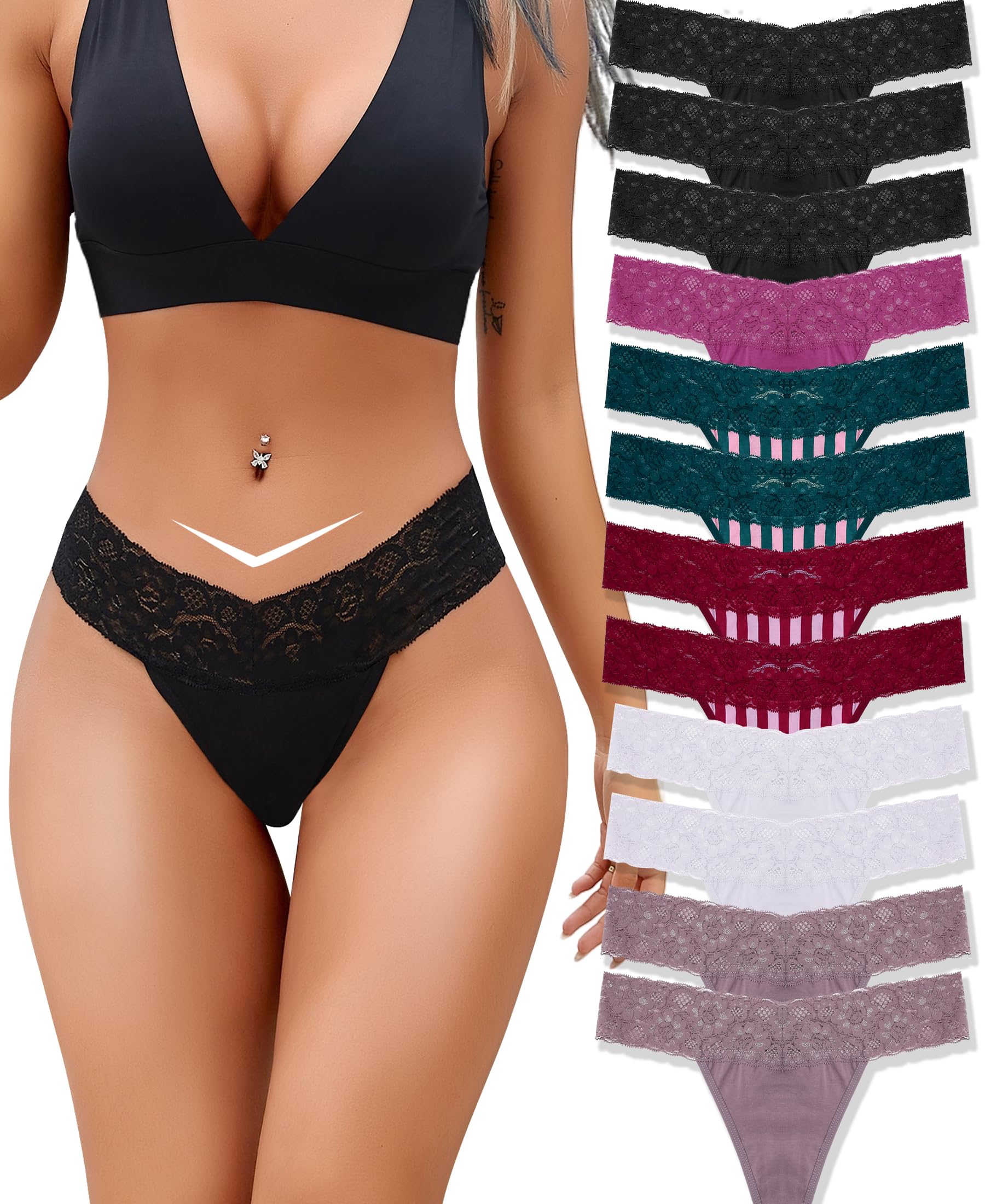 Cotton Thongs for Women Lace Underwear Women Bikini Thong Knickers for Women Sexy Ladies Panties Hipster Multipack