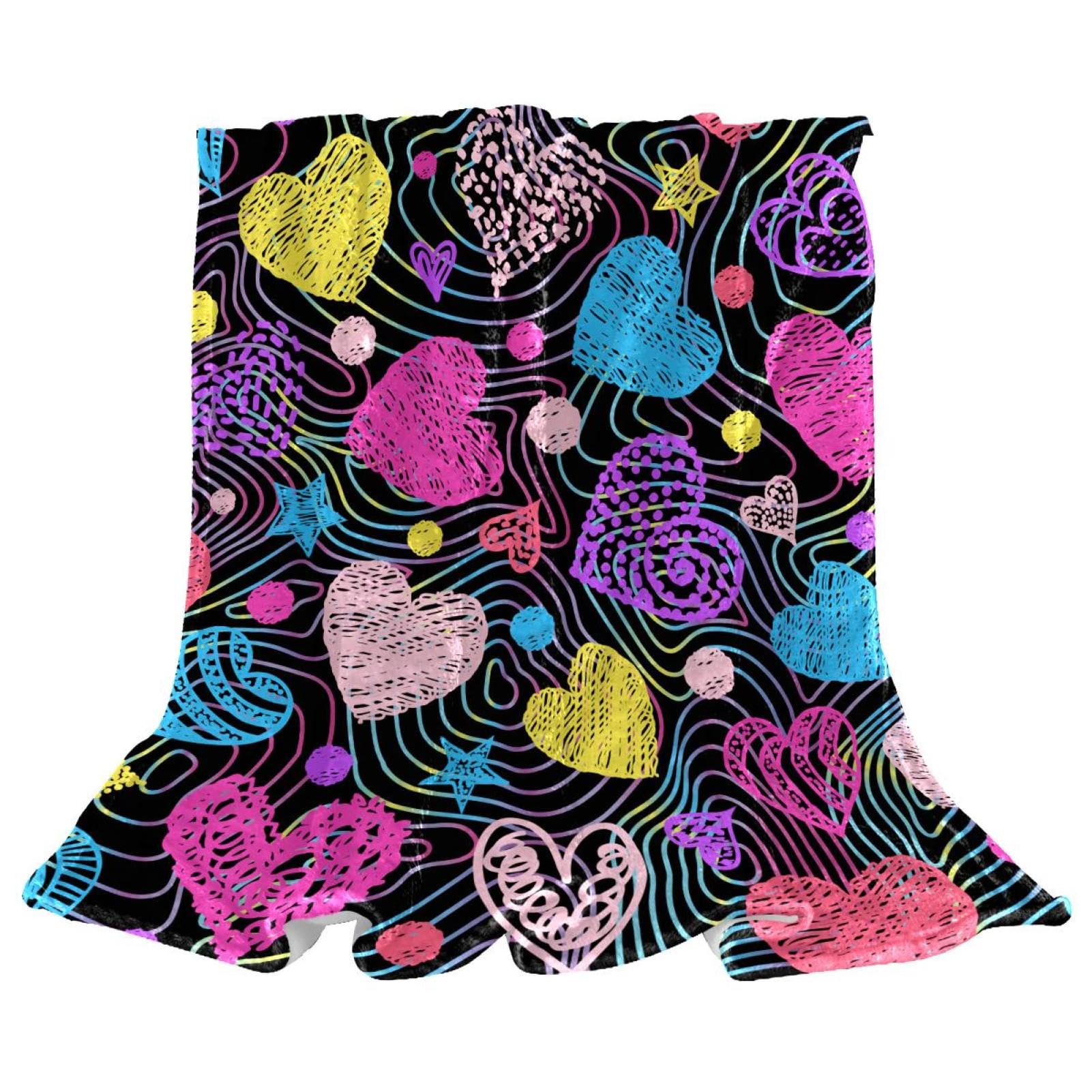 Couverture polaire coeurs colorés anti-froid en microfibre chaude jeté de canapé souple